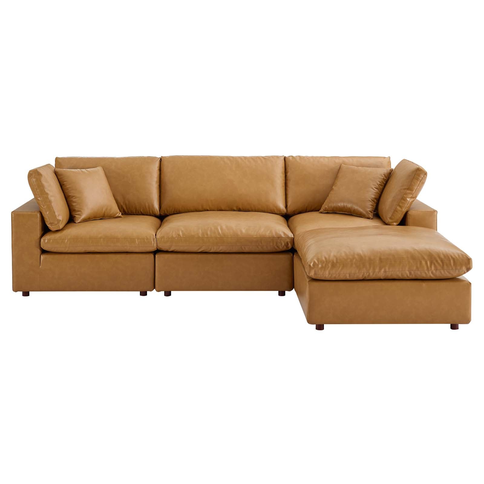 Modway Sectional Sofas - Commix Down Filled Overstuffed Vegan Leather 4 Piece Sectional Sofa Tan