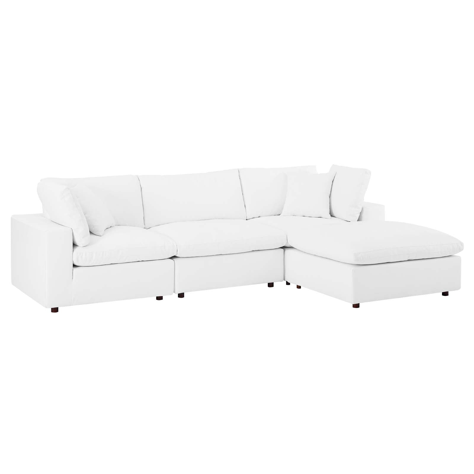 Modway Sectional Sofas - Commix Down Filled Overstuffed Vegan Leather 4 Piece Sectional Sofa White