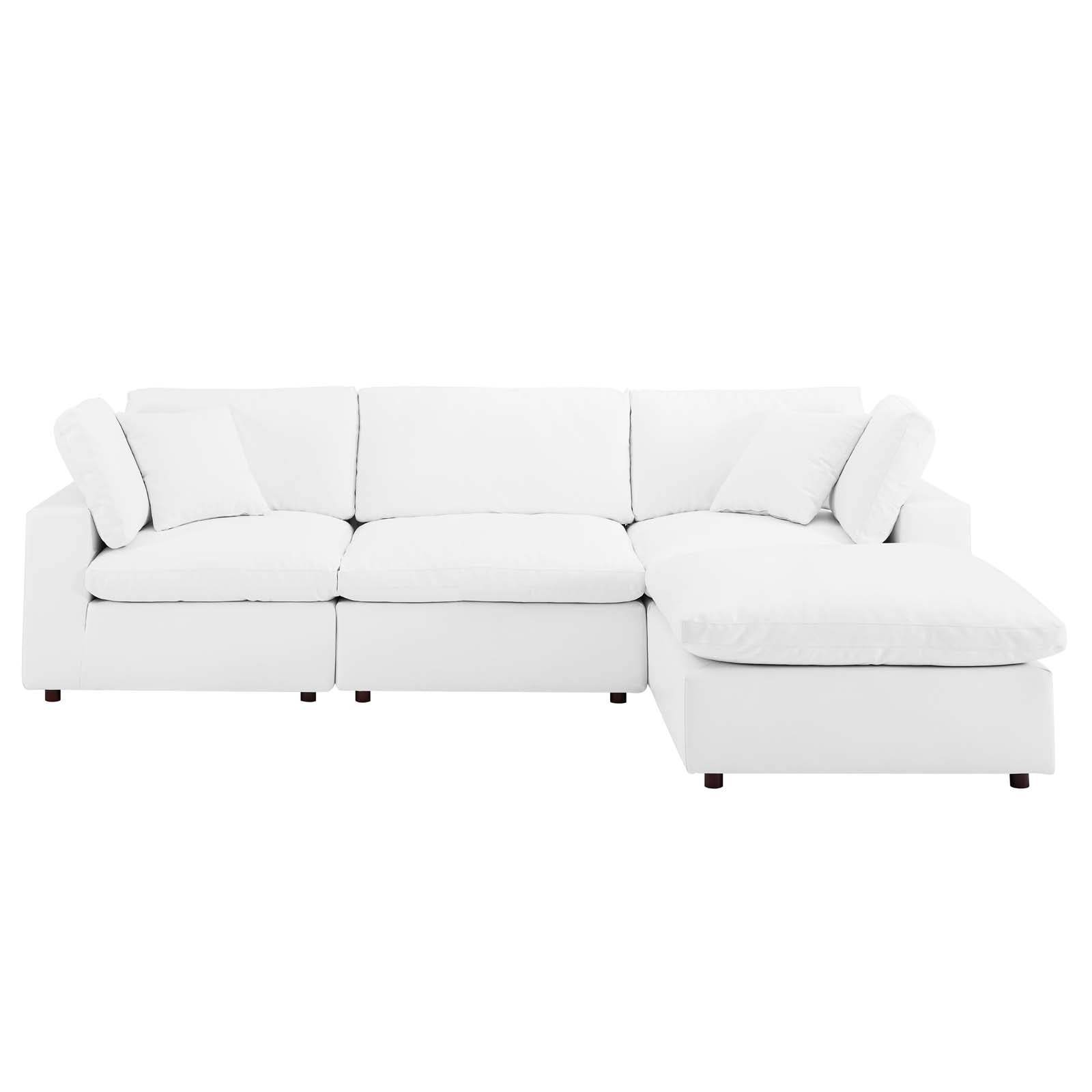 Modway Sectional Sofas - Commix Down Filled Overstuffed Vegan Leather 4 Piece Sectional Sofa White