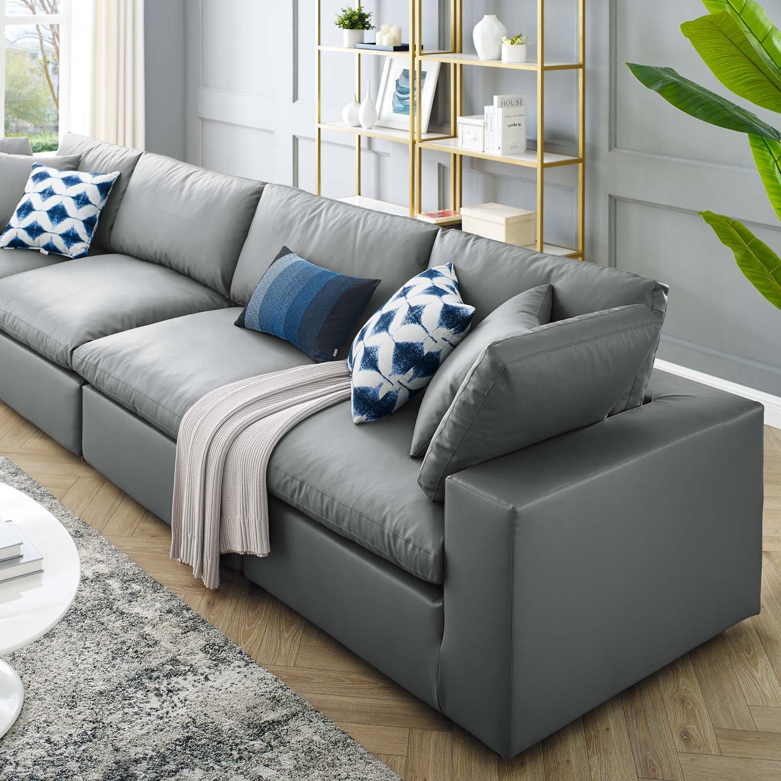 Modway Sofas & Couches - Commix Down Filled Overstuffed Vegan Leather 4 Seater Sofa Gray