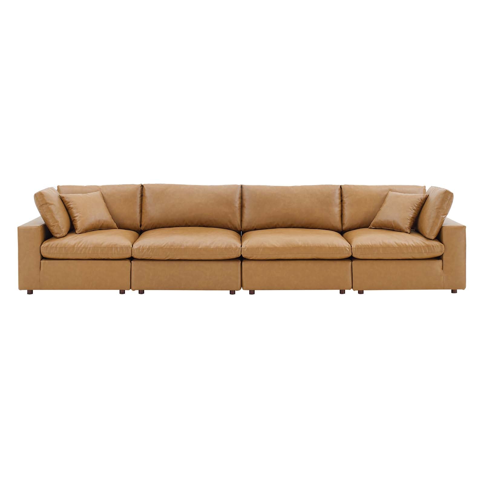 Modway Sofas & Couches - Commix Down Filled Overstuffed Vegan Leather 4 Seater Sofa Tan