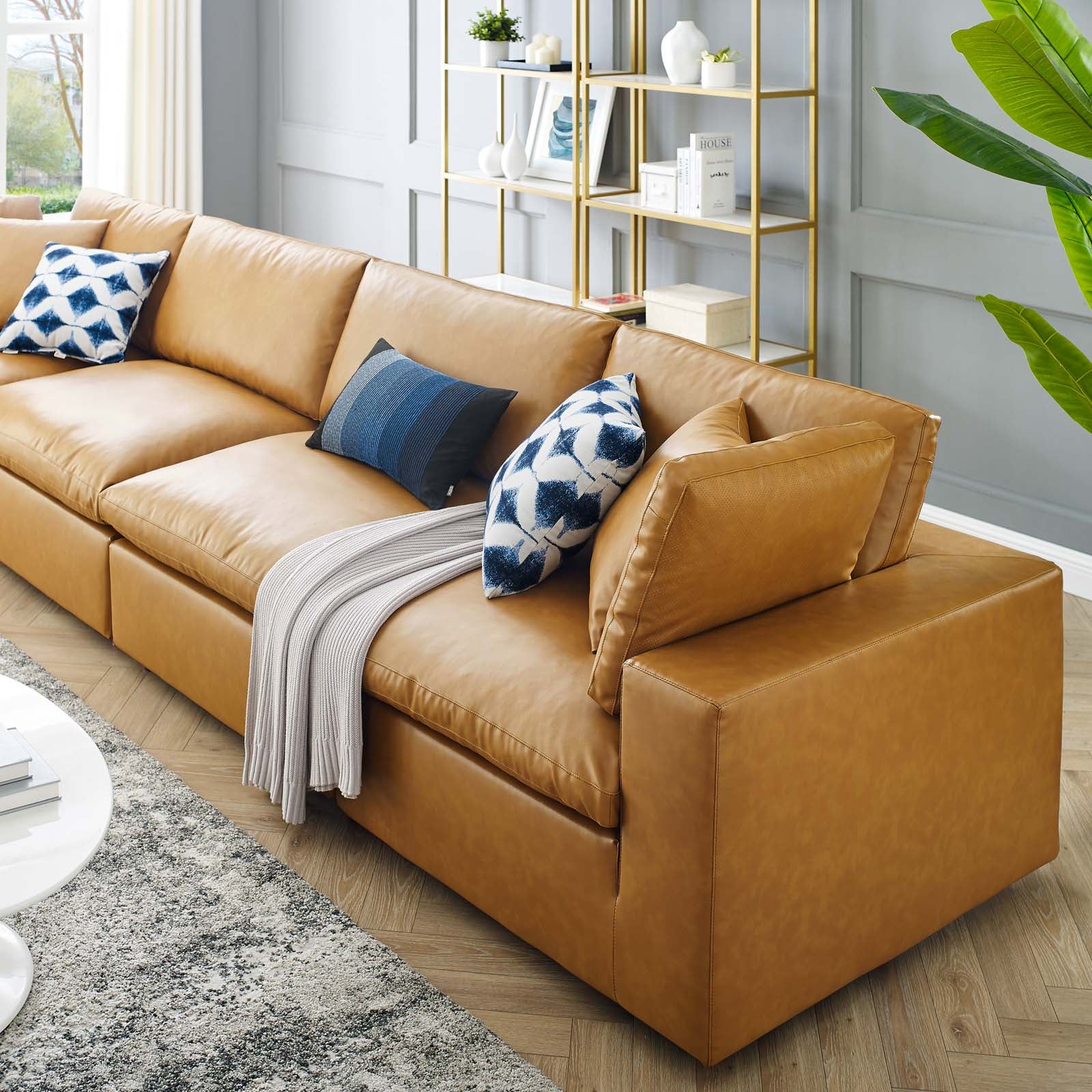 Modway Sofas & Couches - Commix Down Filled Overstuffed Vegan Leather 4 Seater Sofa Tan