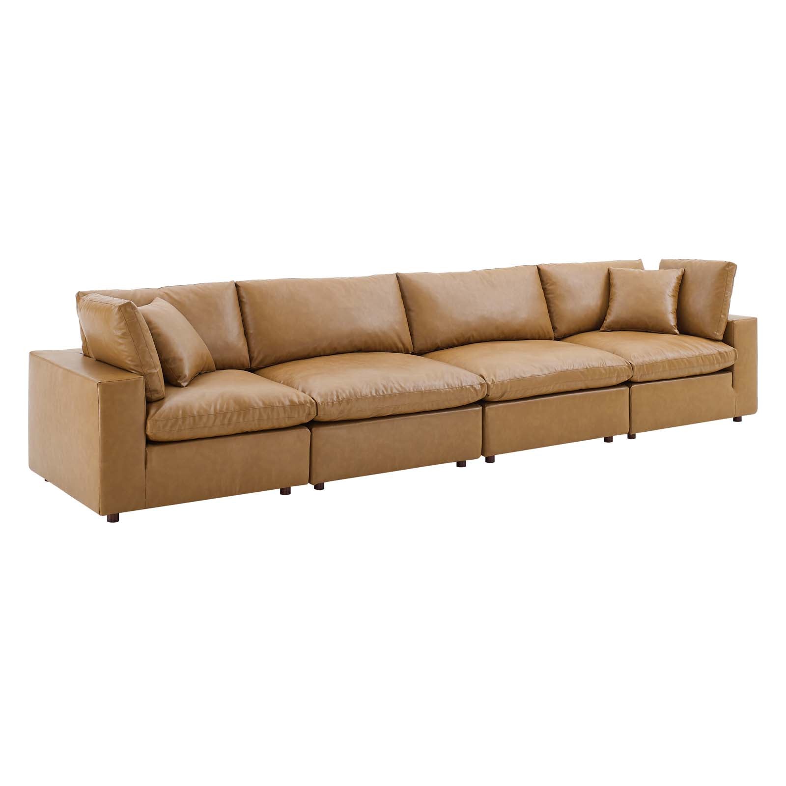Modway Sofas & Couches - Commix Down Filled Overstuffed Vegan Leather 4 Seater Sofa Tan
