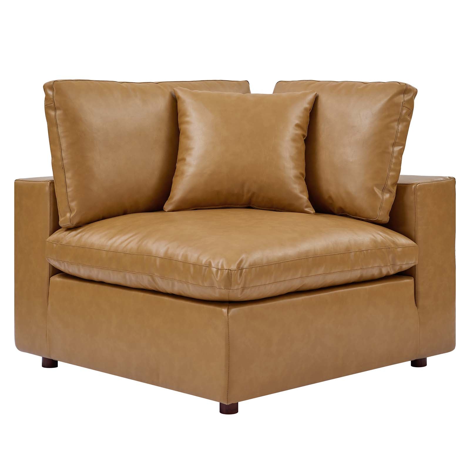 Modway Sofas & Couches - Commix Down Filled Overstuffed Vegan Leather 4 Seater Sofa Tan