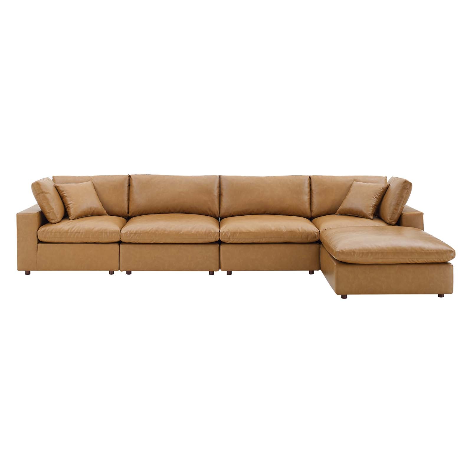 Modway Sectional Sofas - Commix Down Filled Overstuffed 5 Piece Sectional Sofa Tan