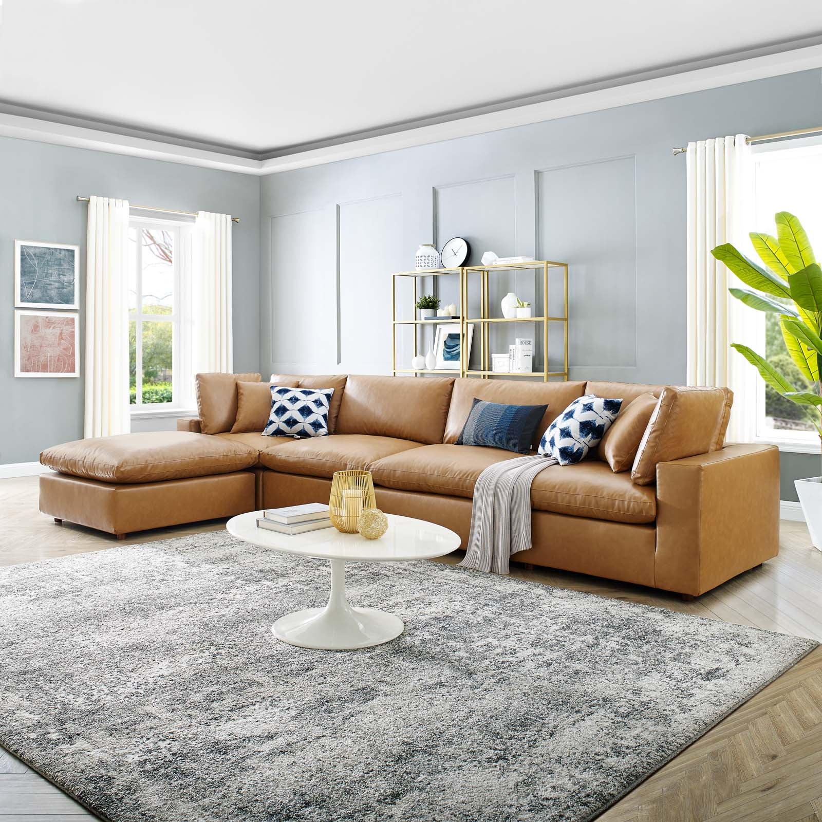 Modway Sectional Sofas - Commix Down Filled Overstuffed 5 Piece Sectional Sofa Tan