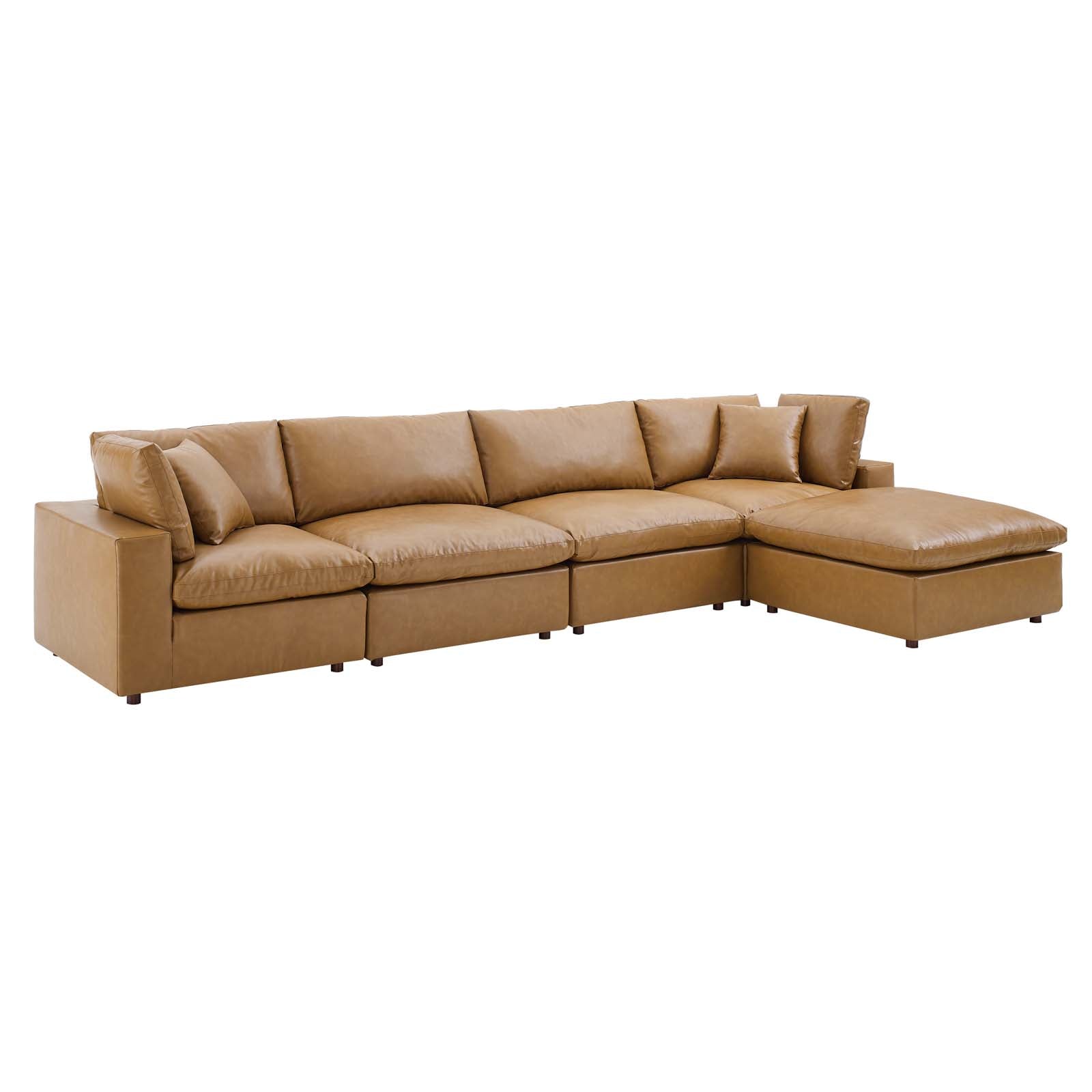 Modway Sectional Sofas - Commix Down Filled Overstuffed 5 Piece Sectional Sofa Tan