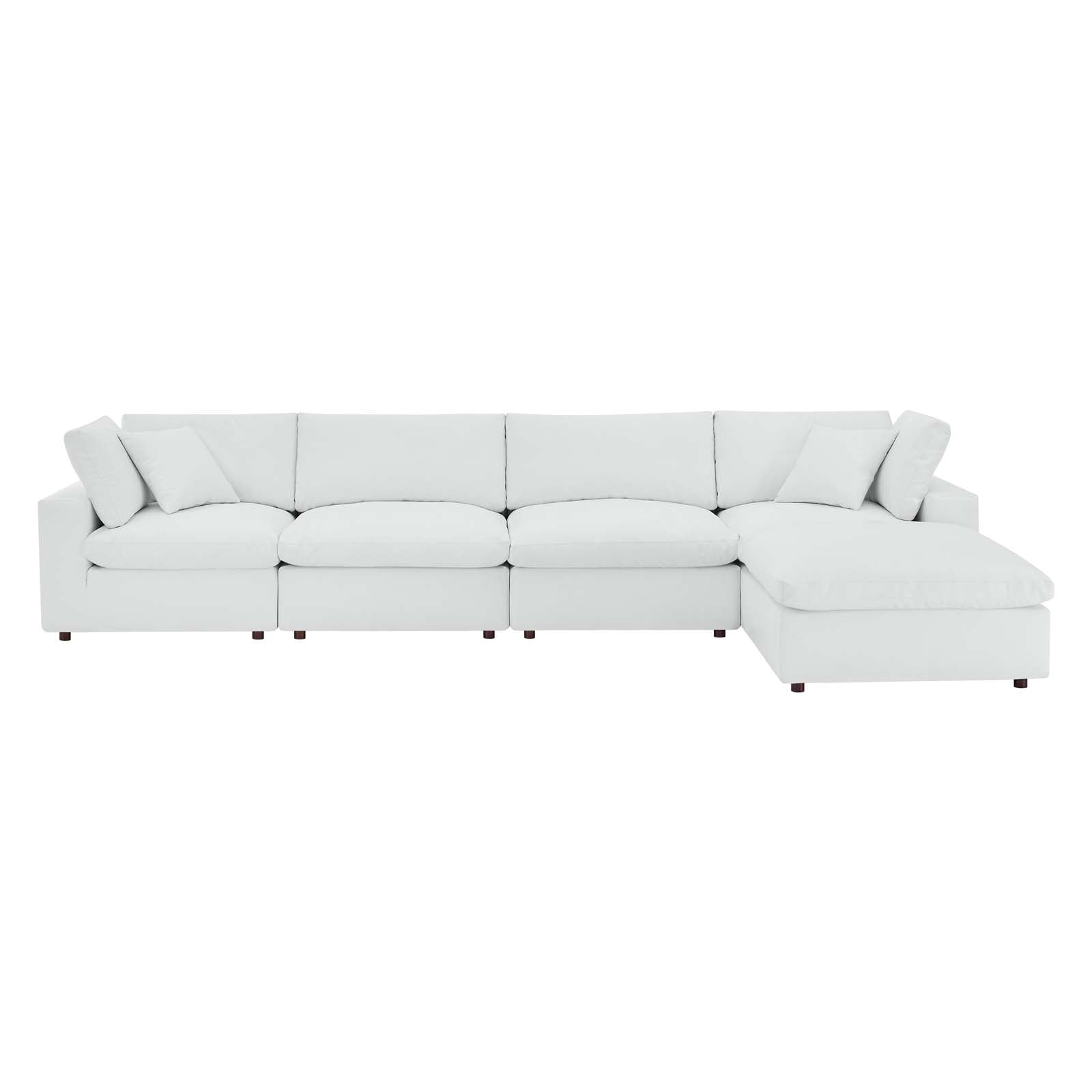 Modway Sectional Sofas - Commix Down Filled Overstuffed Vegan Leather 5 Piece Sectional Sofa White 158"