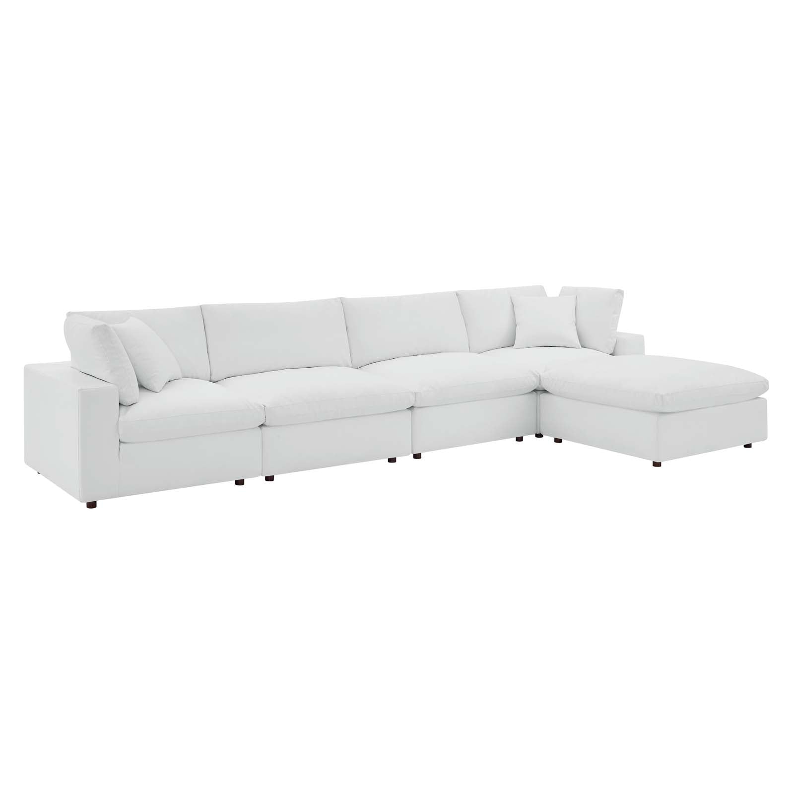 Modway Sectional Sofas - Commix Down Filled Overstuffed Vegan Leather 5 Piece Sectional Sofa White 158"