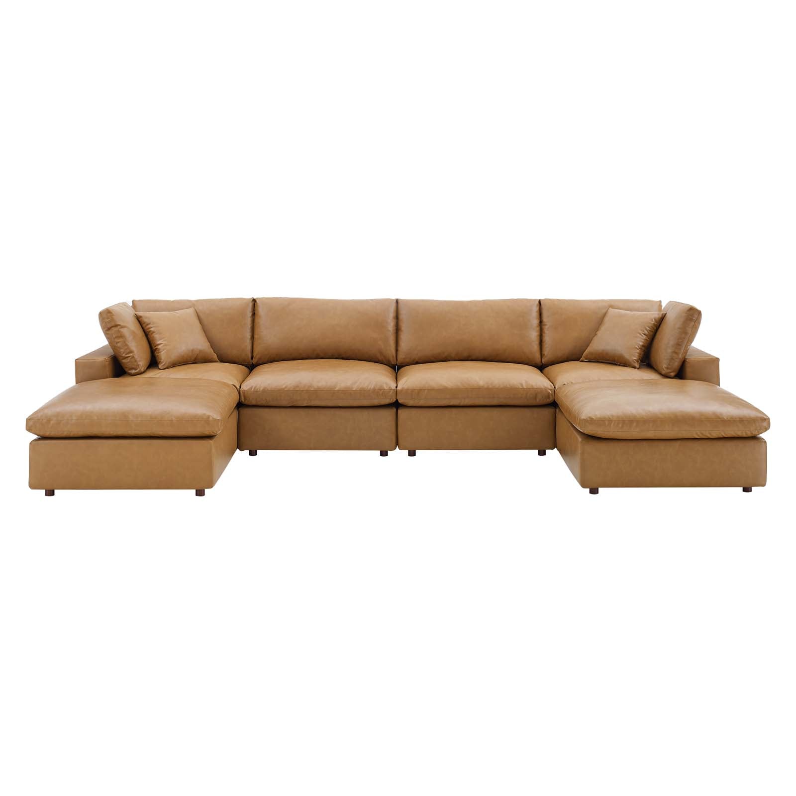 Modway Sectional Sofas - Commix Down Filled Overstuffed Vegan Leather 6 Piece Sectional Sofa Tan 79"D