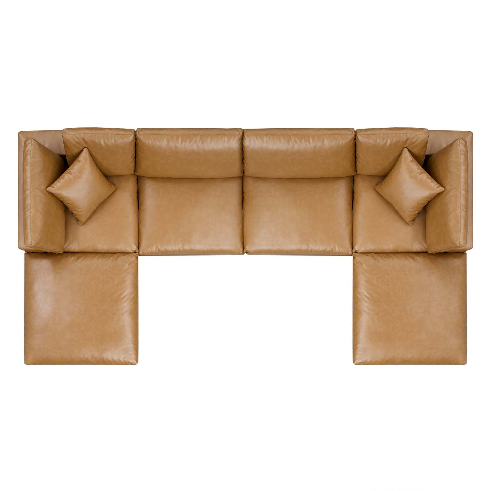 Modway Sectional Sofas - Commix Down Filled Overstuffed Vegan Leather 6 Piece Sectional Sofa Tan 79"D