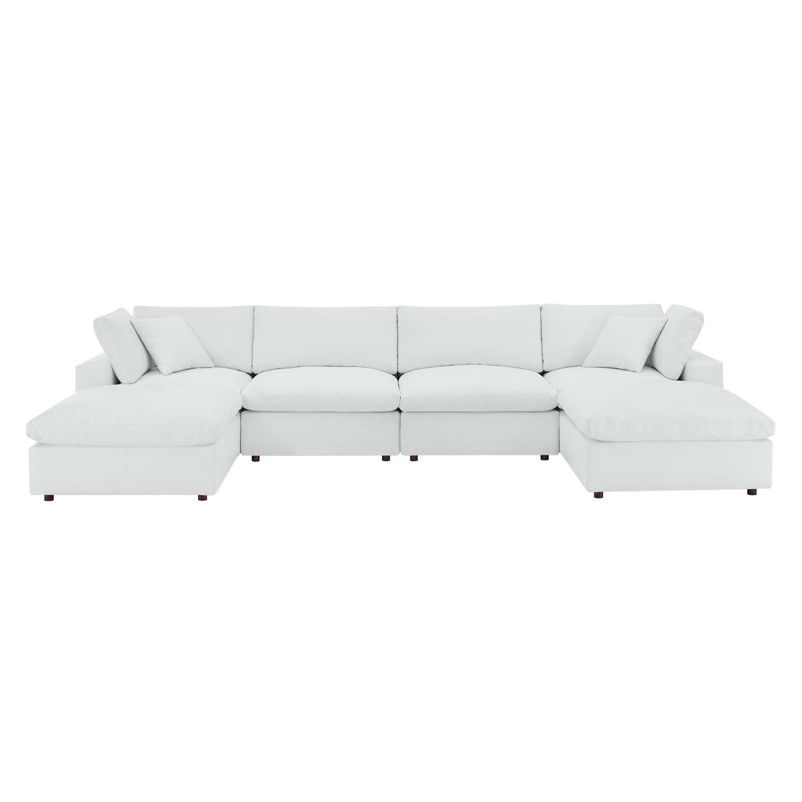 Modway Sectional Sofas - Commix Down Filled Overstuffed Vegan Leather 6 Pieces Sectional Sofa White