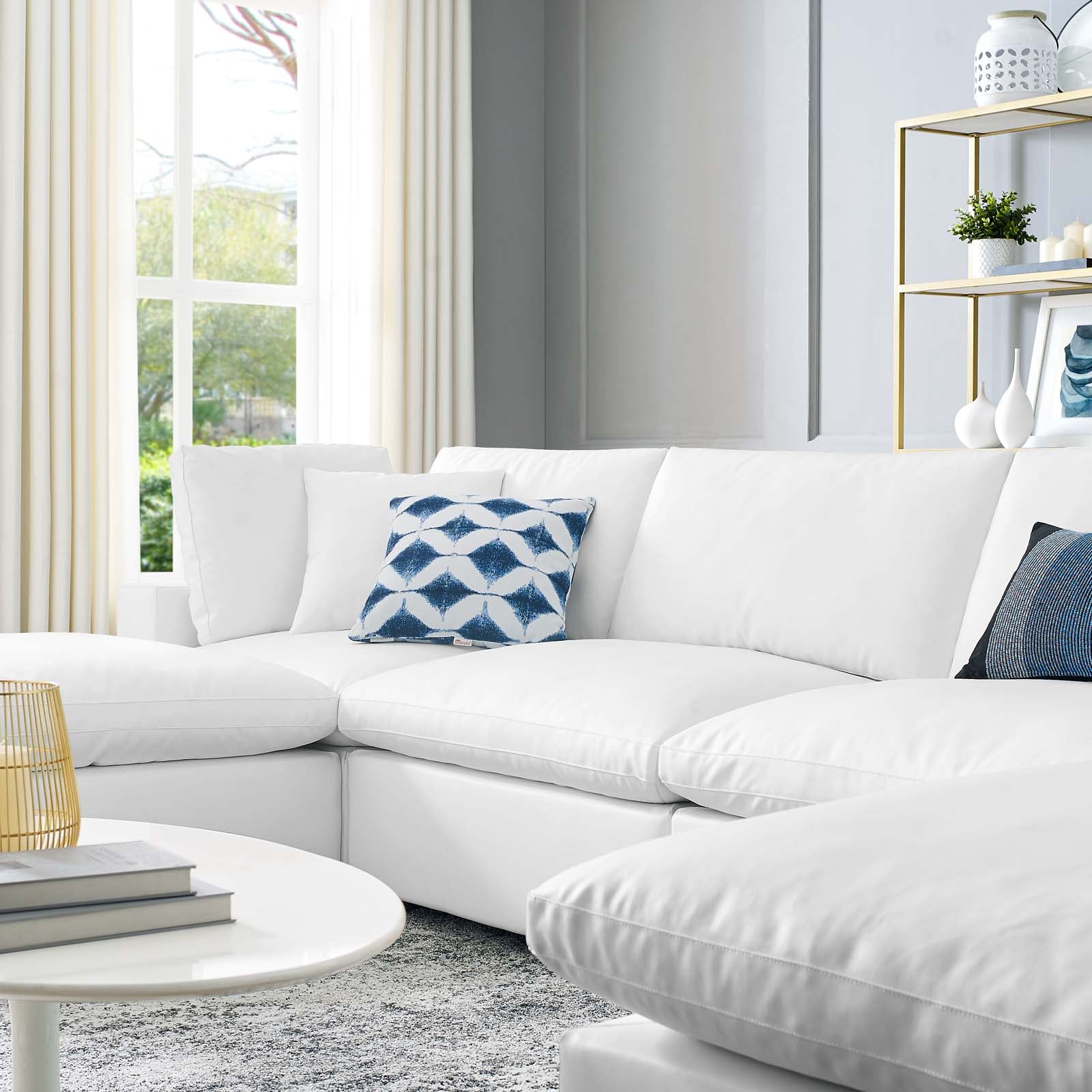 Modway Sectional Sofas - Commix Down Filled Overstuffed Vegan Leather 6 Pieces Sectional Sofa White