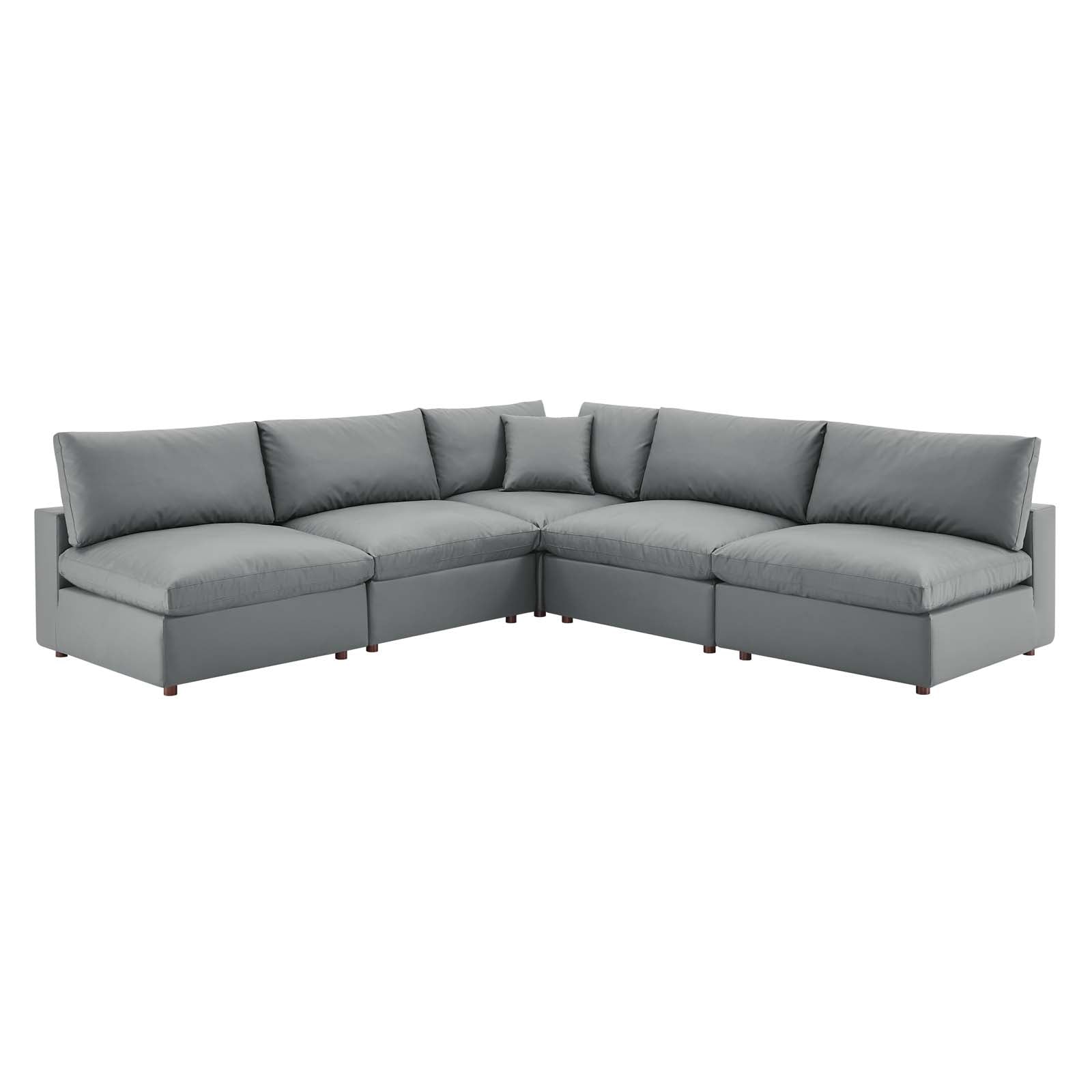 Modway Sectional Sofas - Commix Down Filled Overstuffed Vegan Leather 5 Pieces Sectional Sofa Gray