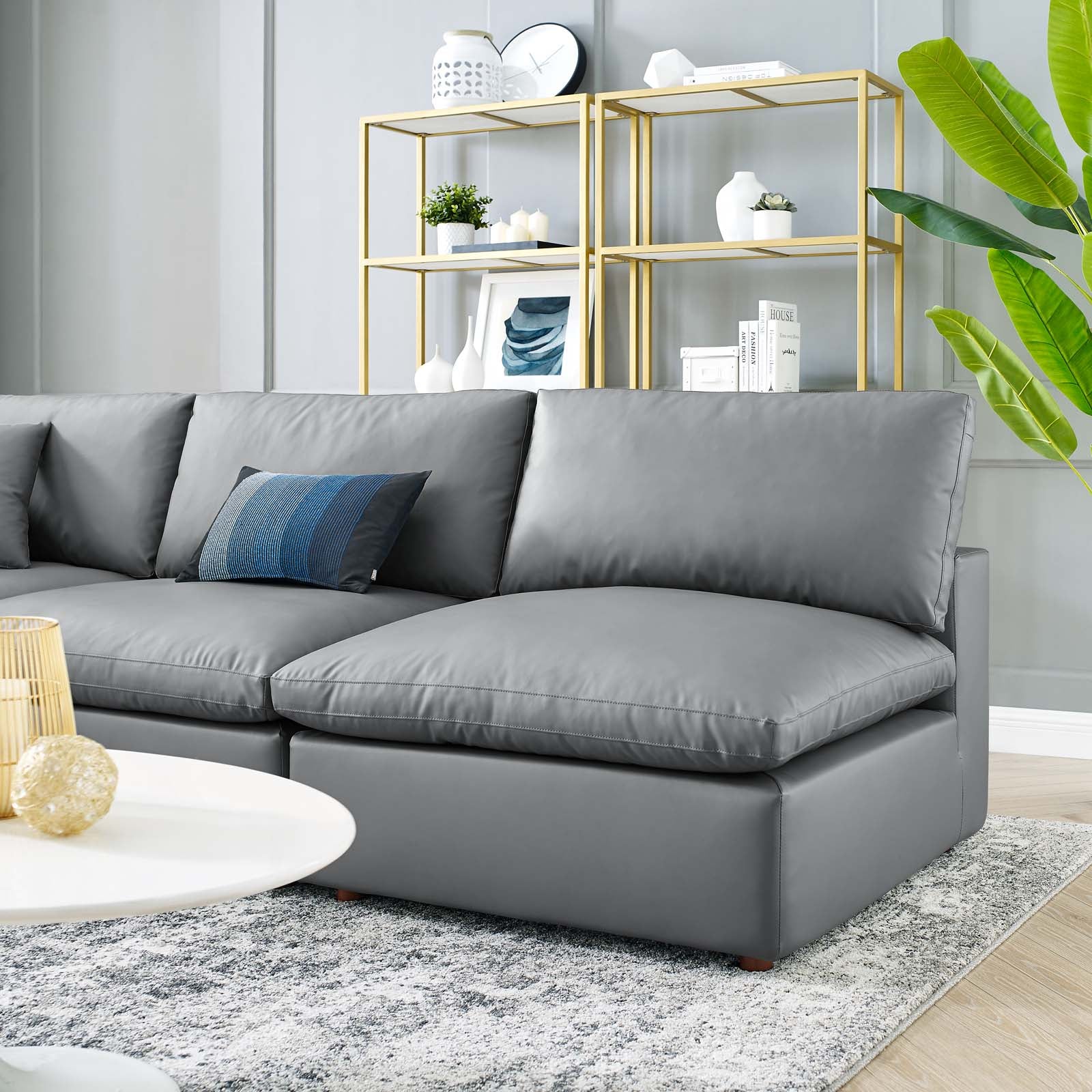 Modway Sectional Sofas - Commix Down Filled Overstuffed Vegan Leather 5 Pieces Sectional Sofa Gray