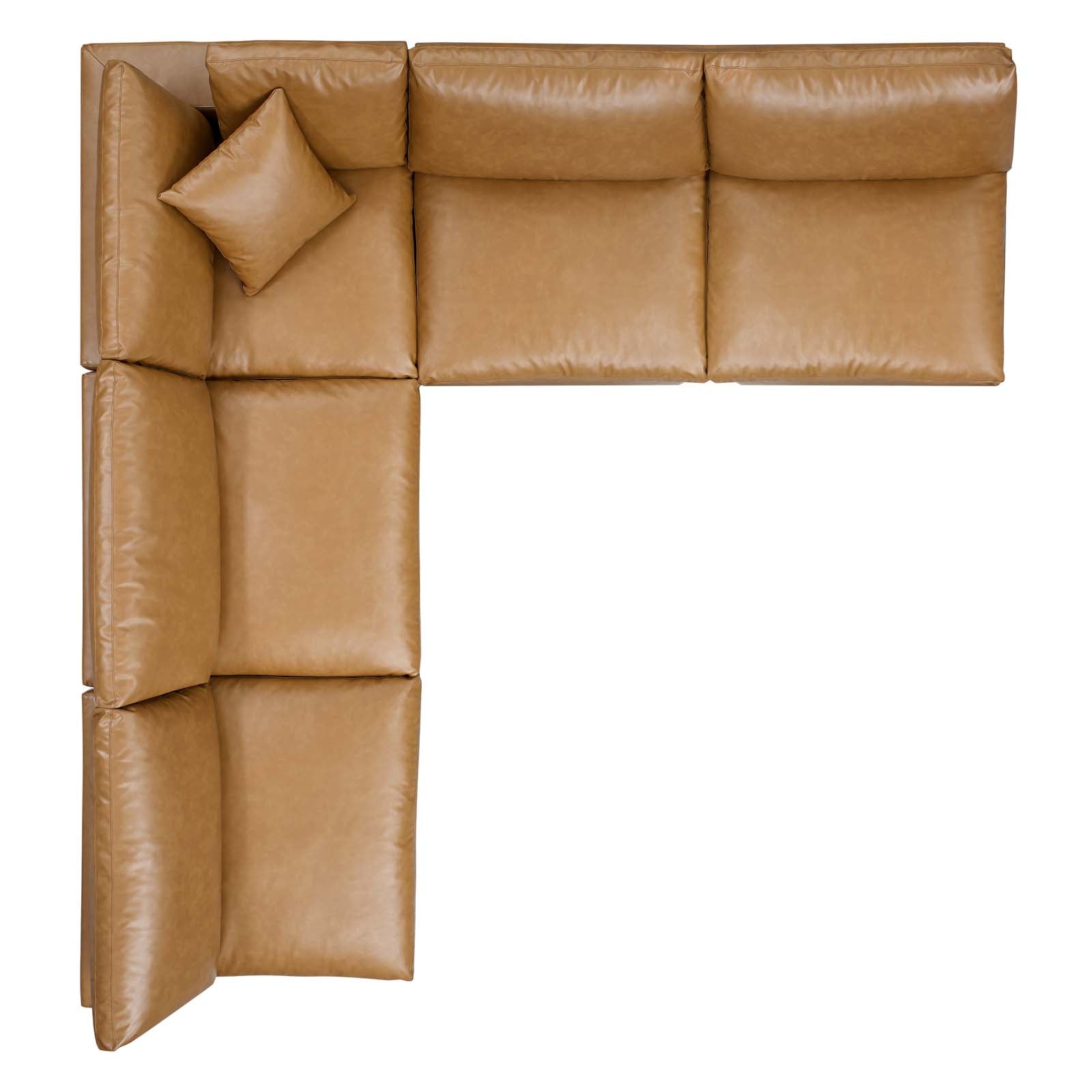 Modway Sectional Sofas - Commix Down Filled Overstuffed Vegan Leather 5 Pieces Sectional Sofa Tan