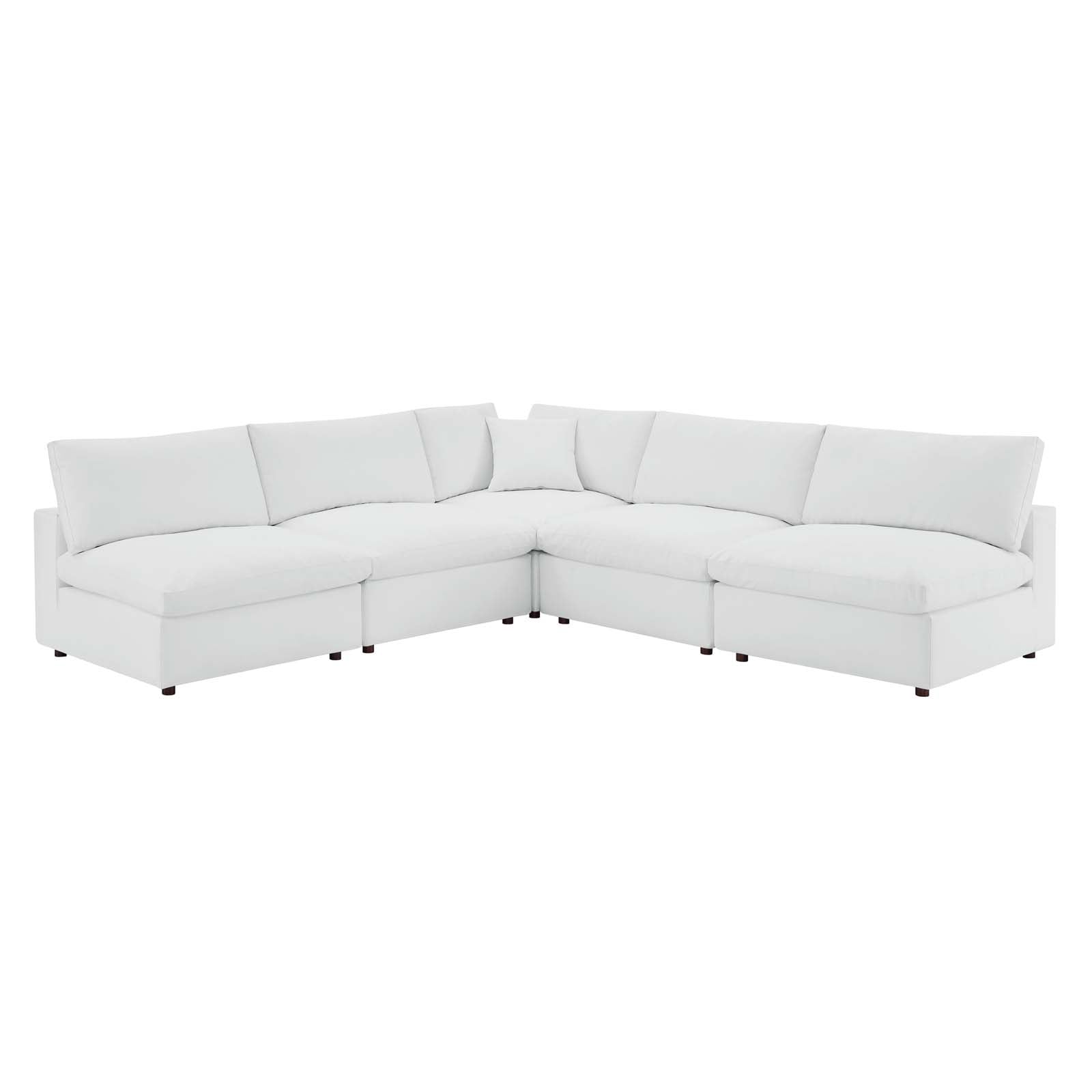 Modway Sectional Sofas - Commix Down Filled Overstuffed Vegan Leather 5 Pieces Sectional Sofa White