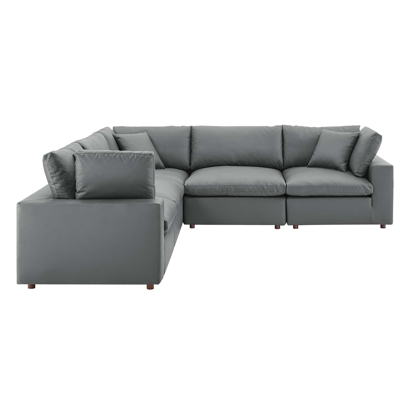 Modway Sectional Sofas - Commix Down Filled Overstuffed Vegan Leather 5 Piece Sectional Sofa Gray