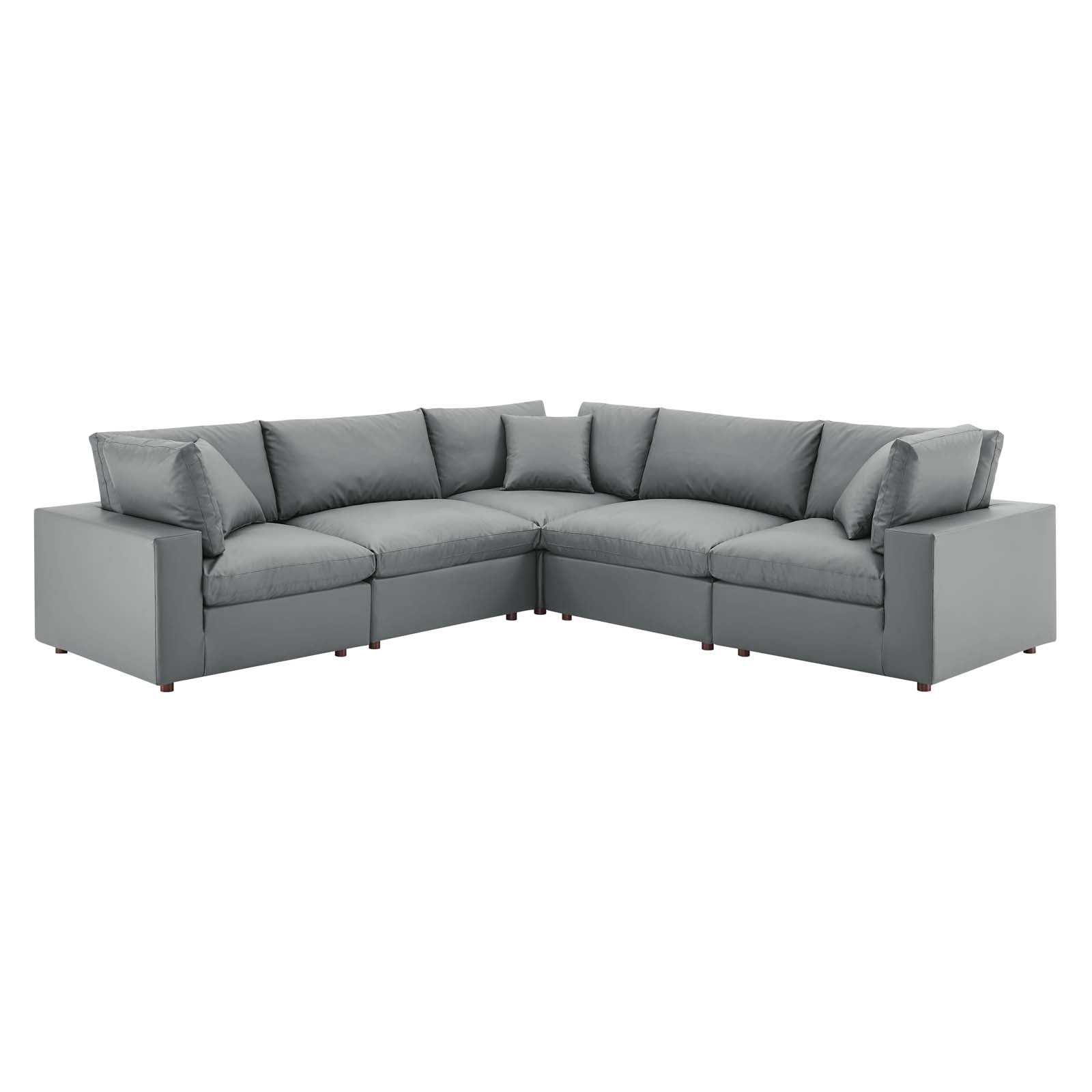 Modway Sectional Sofas - Commix Down Filled Overstuffed Vegan Leather 5 Piece Sectional Sofa Gray