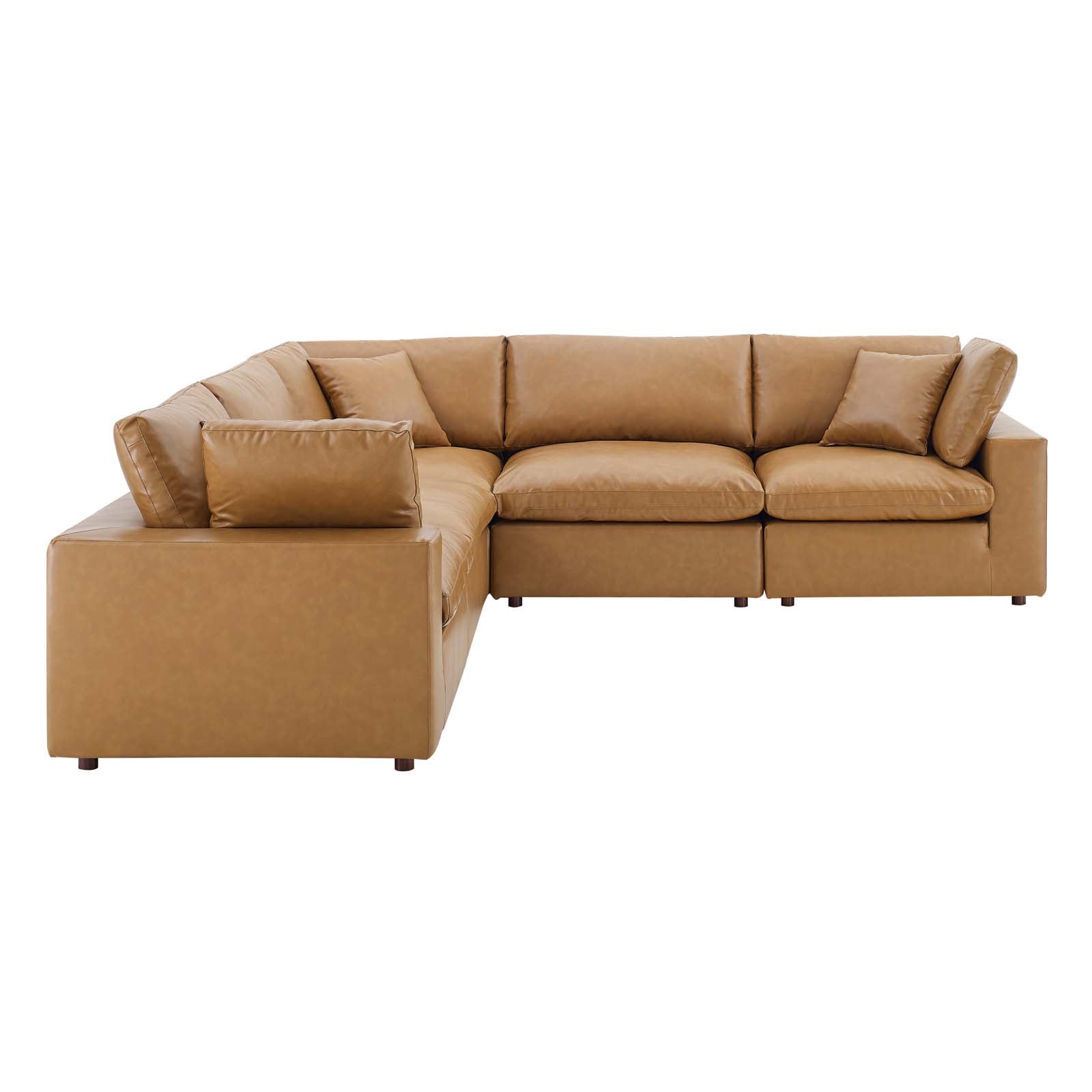 Modway Sectional Sofas - Commix Down Filled Overstuffed Vegan Leather 5 Piece Sectional Sofa Tan