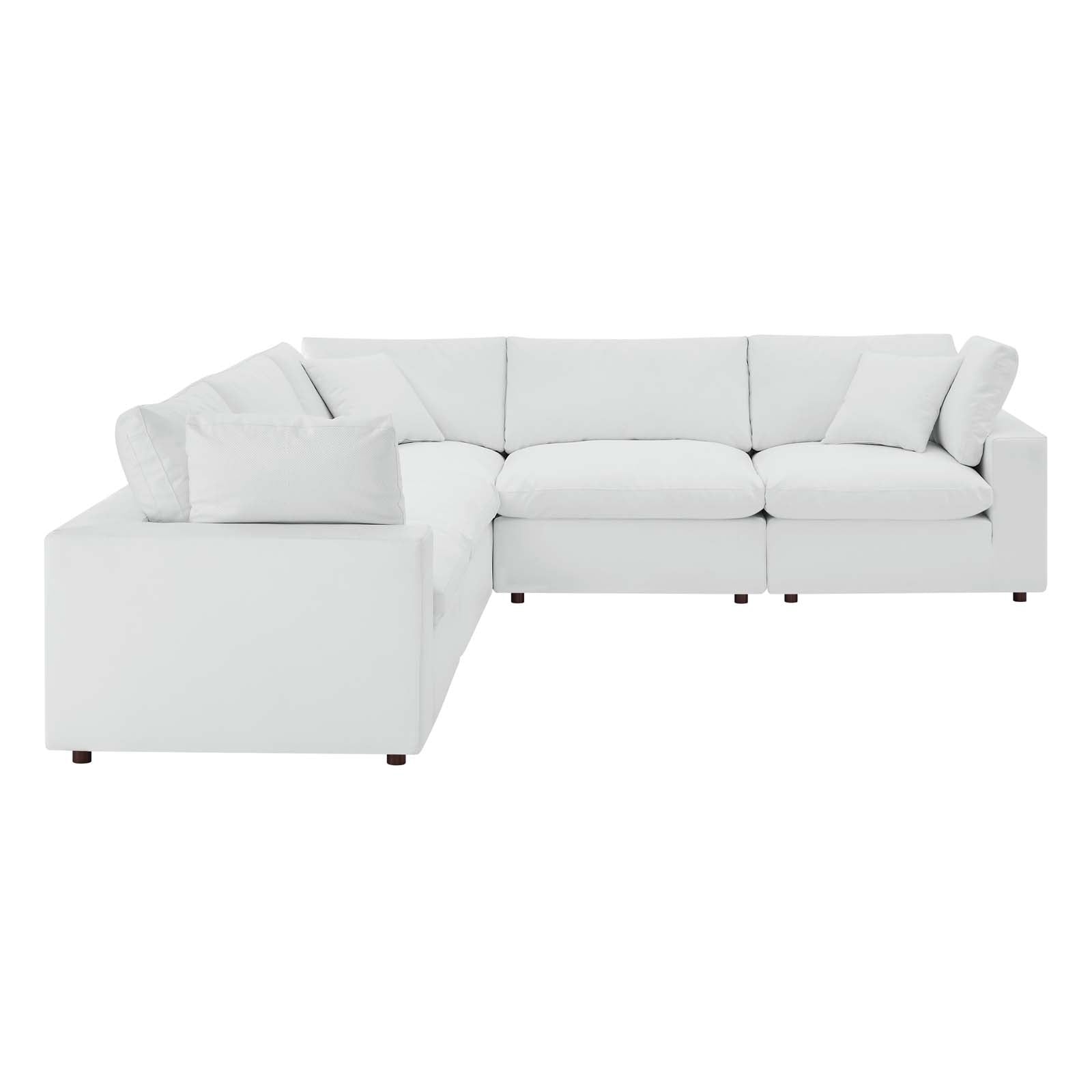 Modway Sectional Sofas - Commix Down Filled Overstuffed Vegan Leather 5 Piece Sectional Sofa White