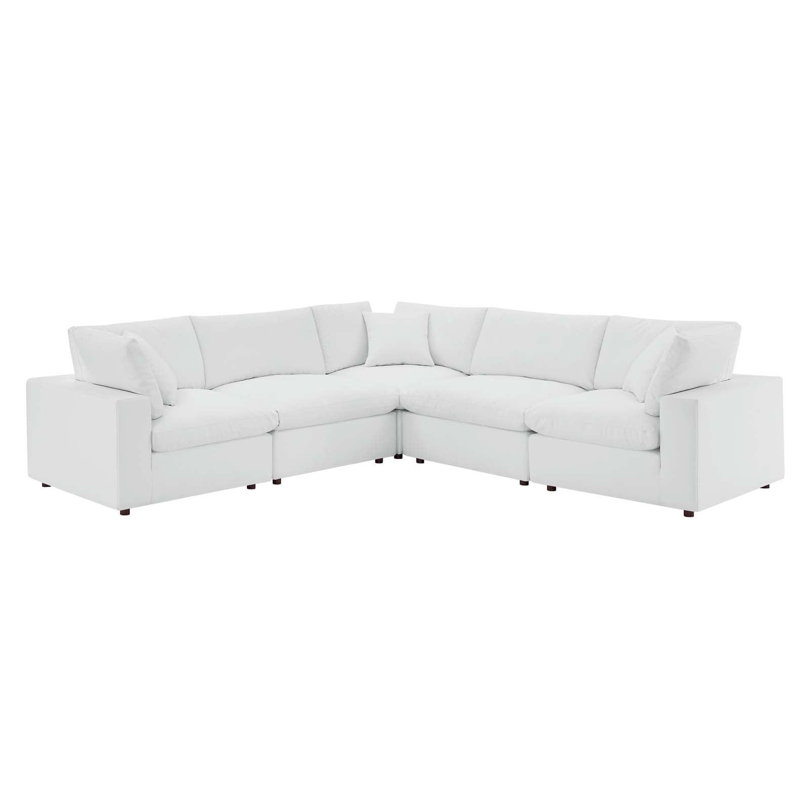 Modway Sectional Sofas - Commix Down Filled Overstuffed Vegan Leather 5 Piece Sectional Sofa White