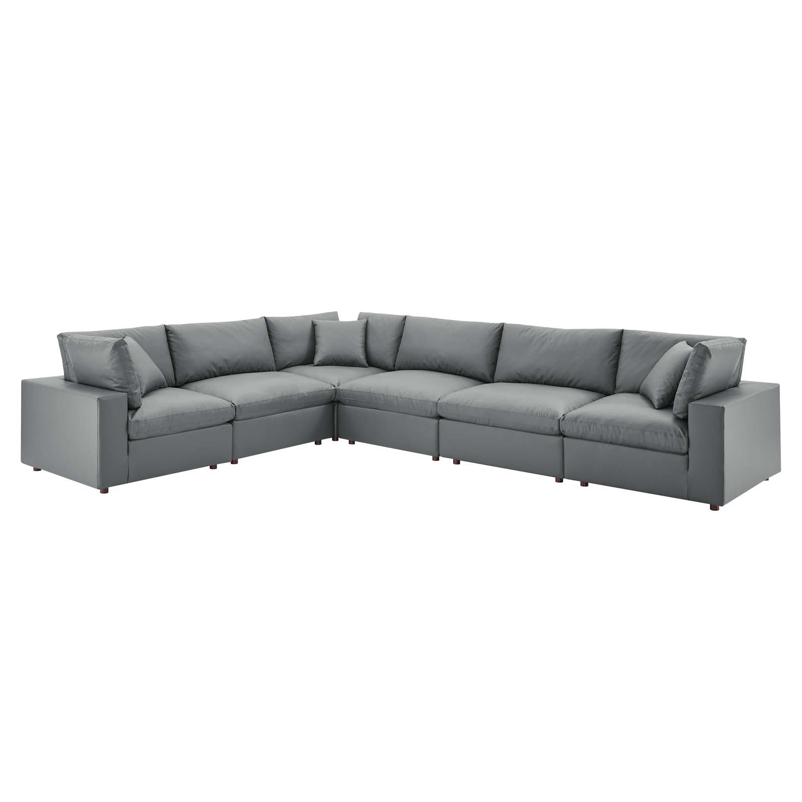 Modway Sectional Sofas - Commix Down Filled Overstuffed Vegan Leather 6 Piece Sectional Sofa Gray