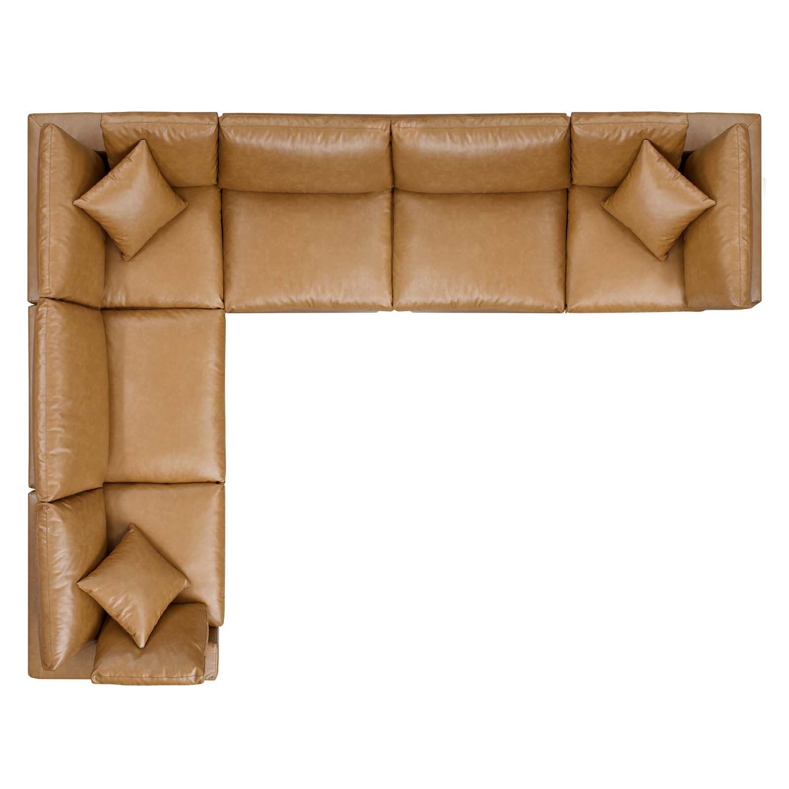 Modway Sectional Sofas - Commix Down Filled Overstuffed Vegan Leather 6 Piece Sectional Sofa Tan
