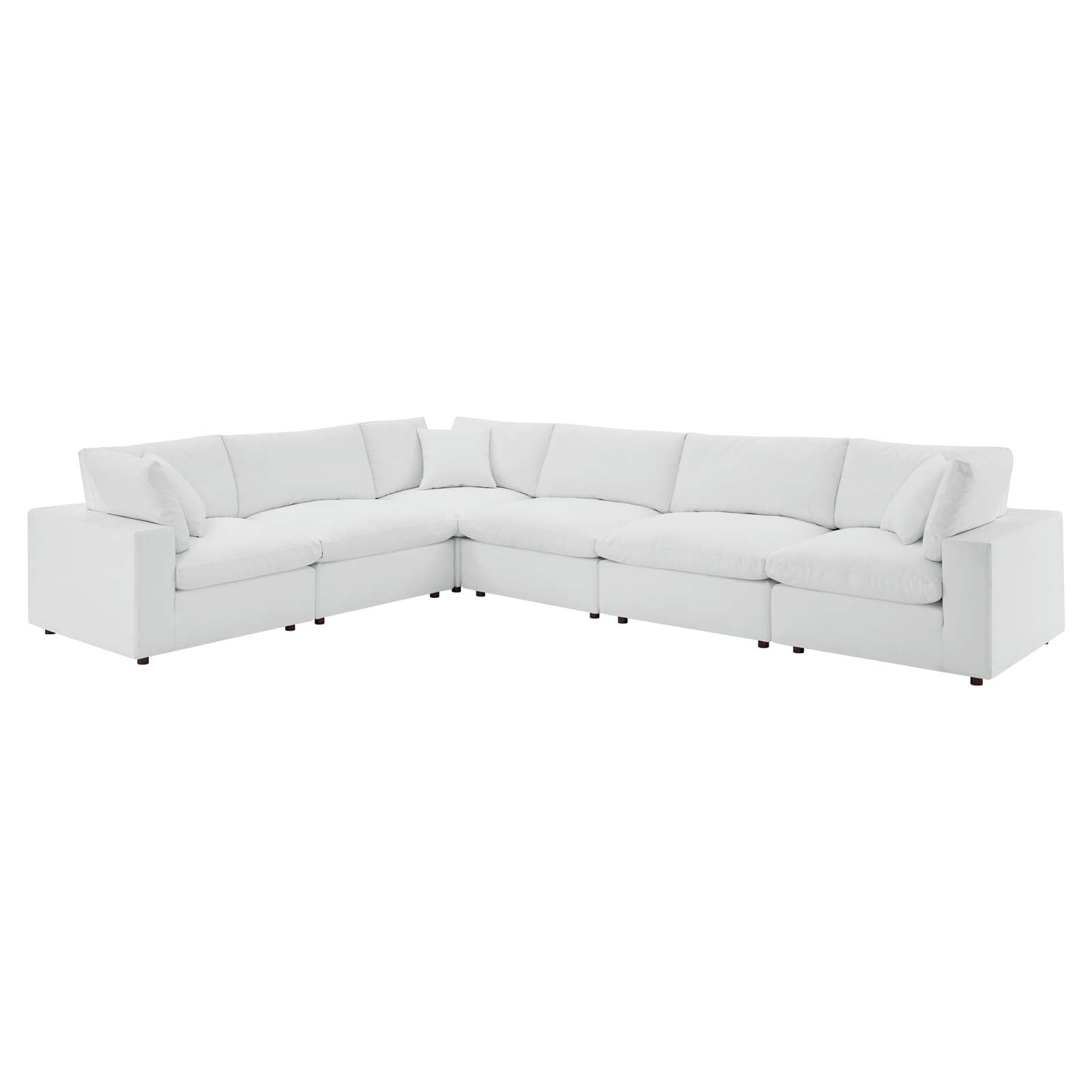 Modway Sectional Sofas - Commix Down Filled Overstuffed Vegan Leather 6 Piece Sectional Sofa White