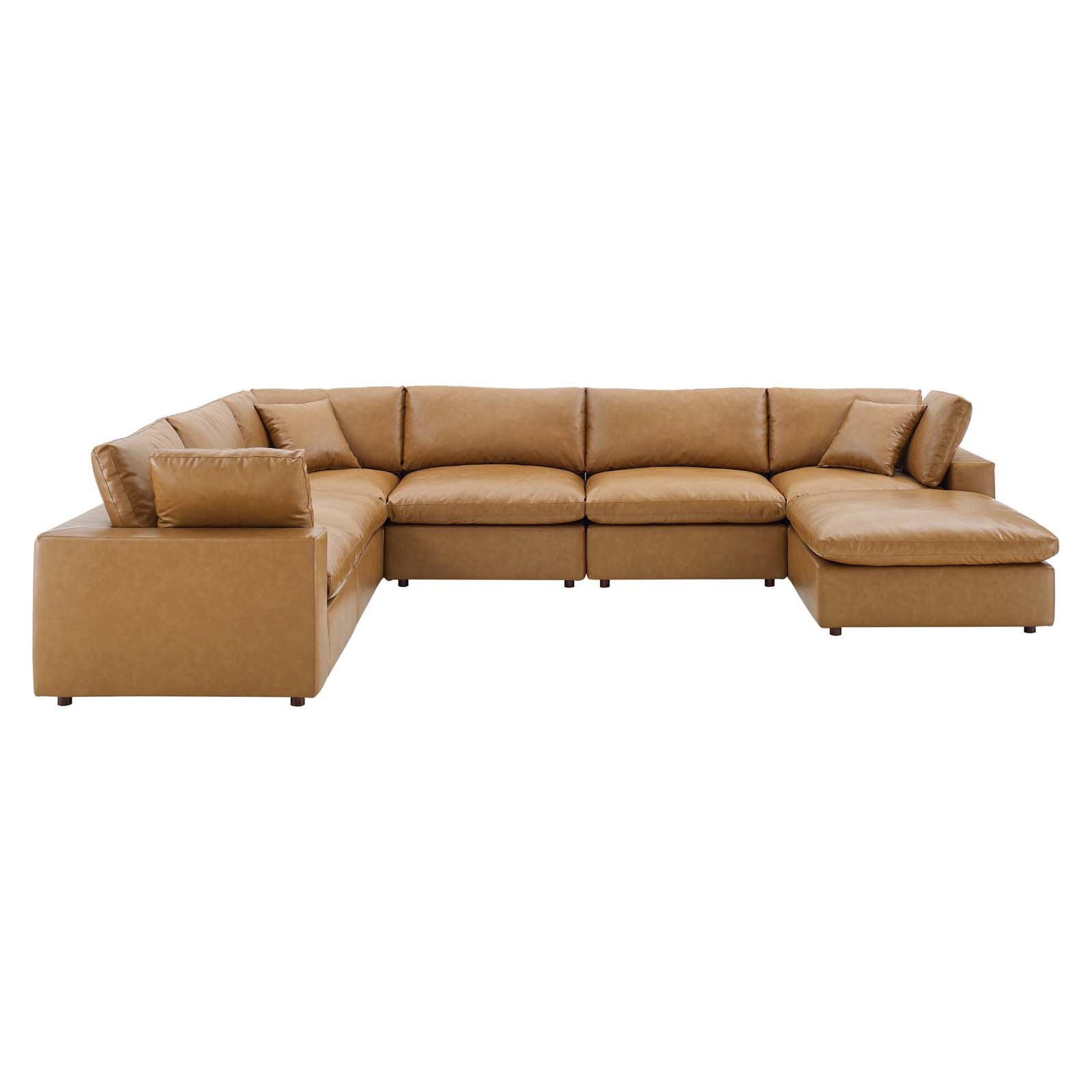 Modway Sectional Sofas - Commix Down Filled Overstuffed Vegan Leather 7 Piece Sectional Sofa Tan