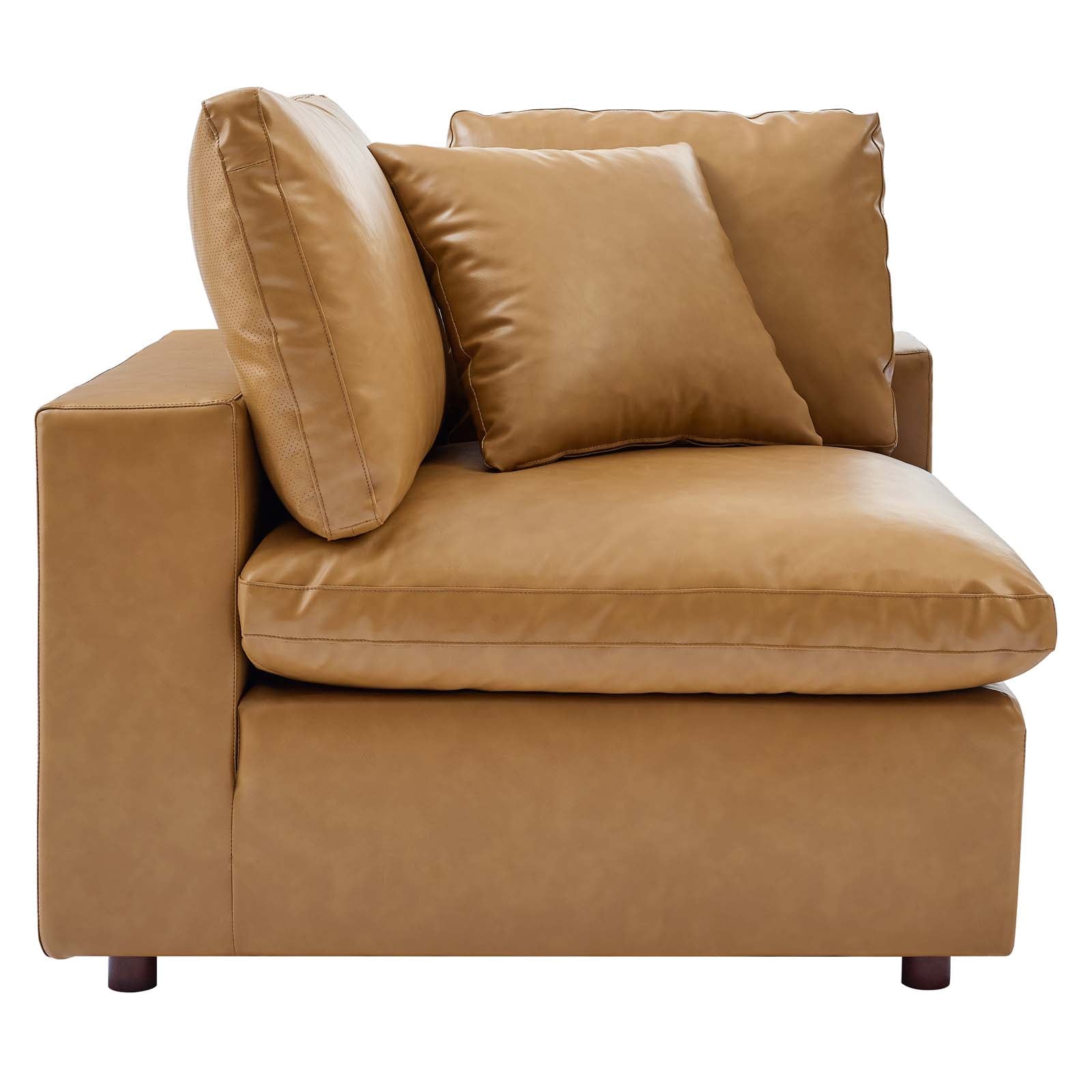 Modway Sectional Sofas - Commix Down Filled Overstuffed Vegan Leather 7 Piece Sectional Sofa Tan