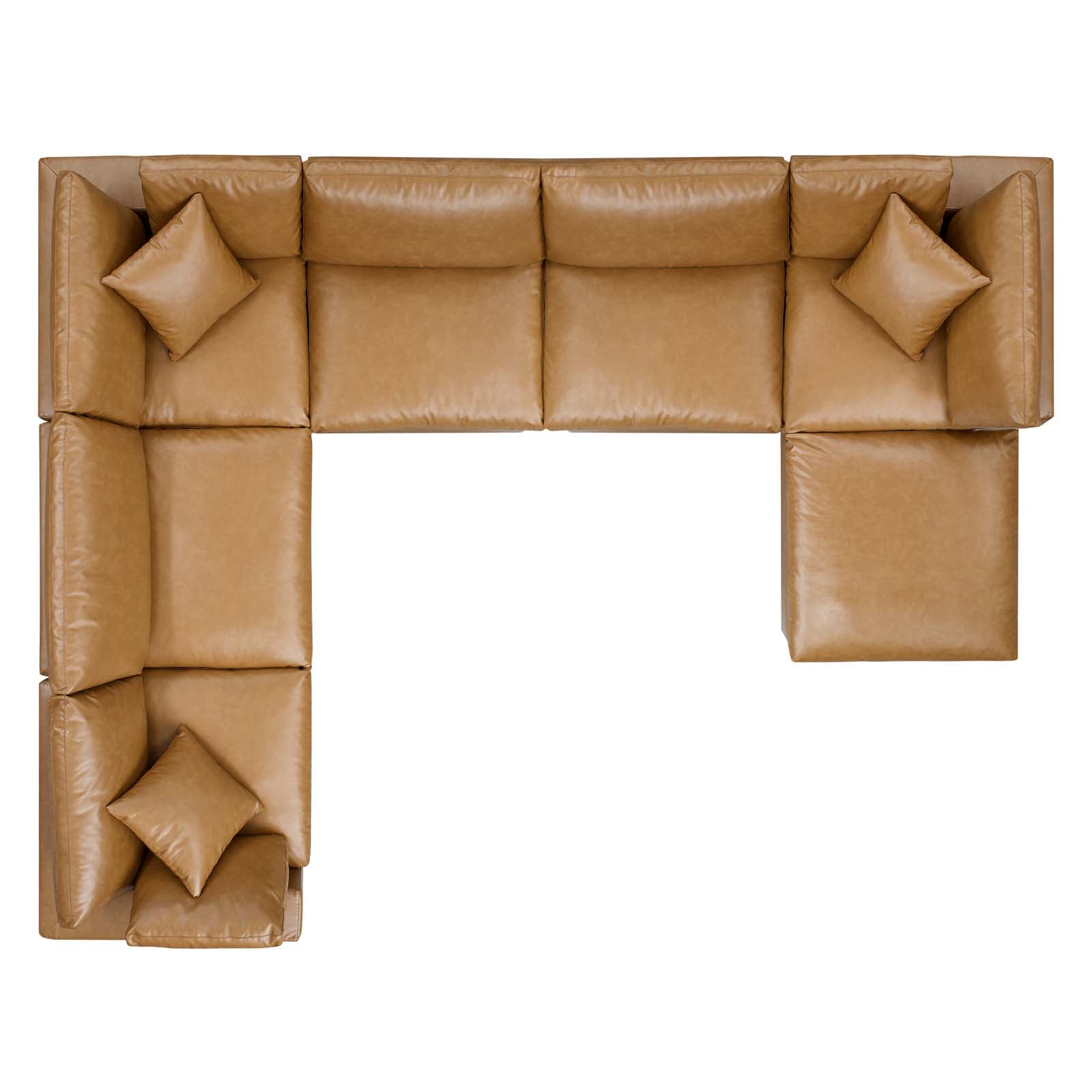 Modway Sectional Sofas - Commix Down Filled Overstuffed Vegan Leather 7 Piece Sectional Sofa Tan