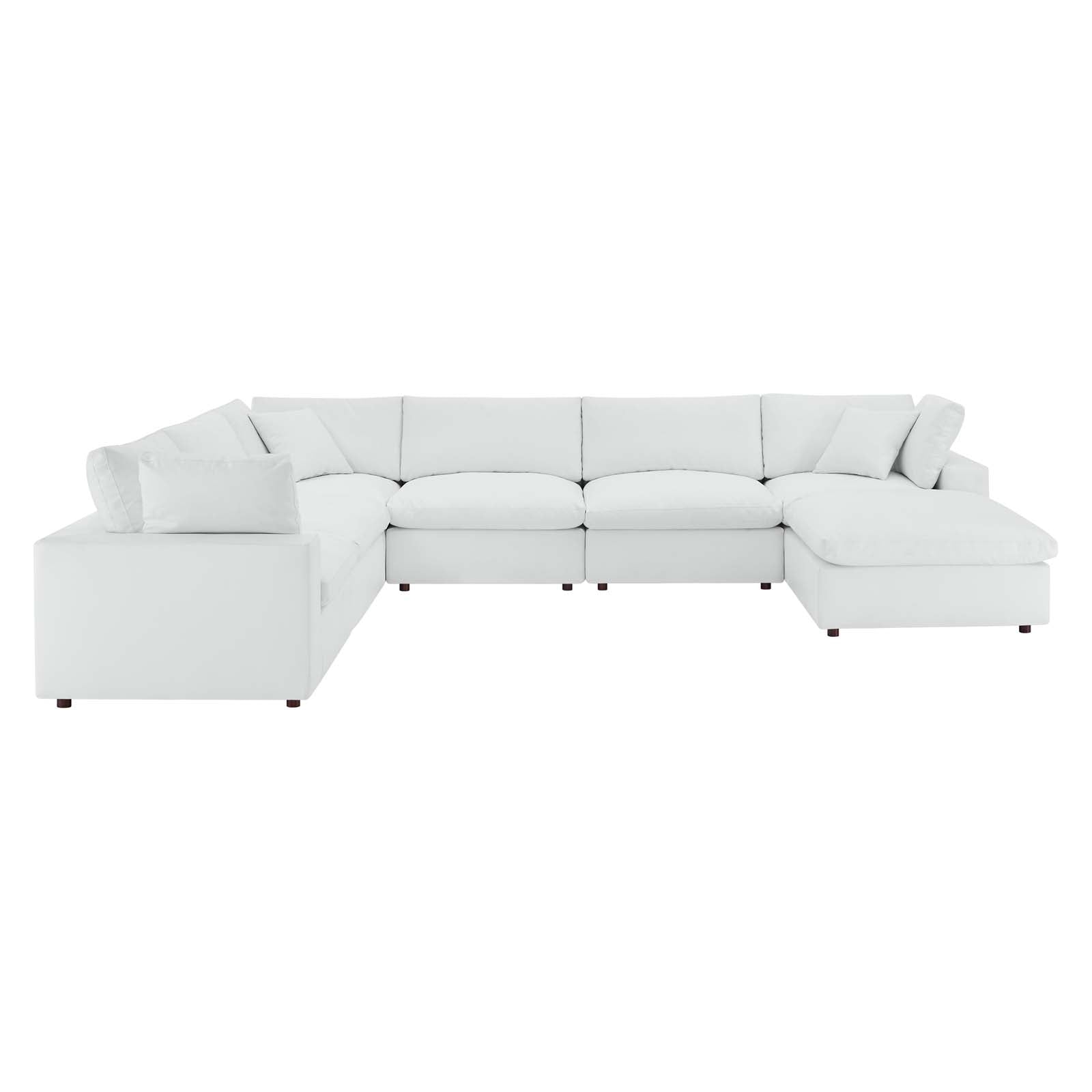 Modway Sectional Sofas - Commix Down Filled Overstuffed Vegan Leather 7 Piece Sectional Sofa White