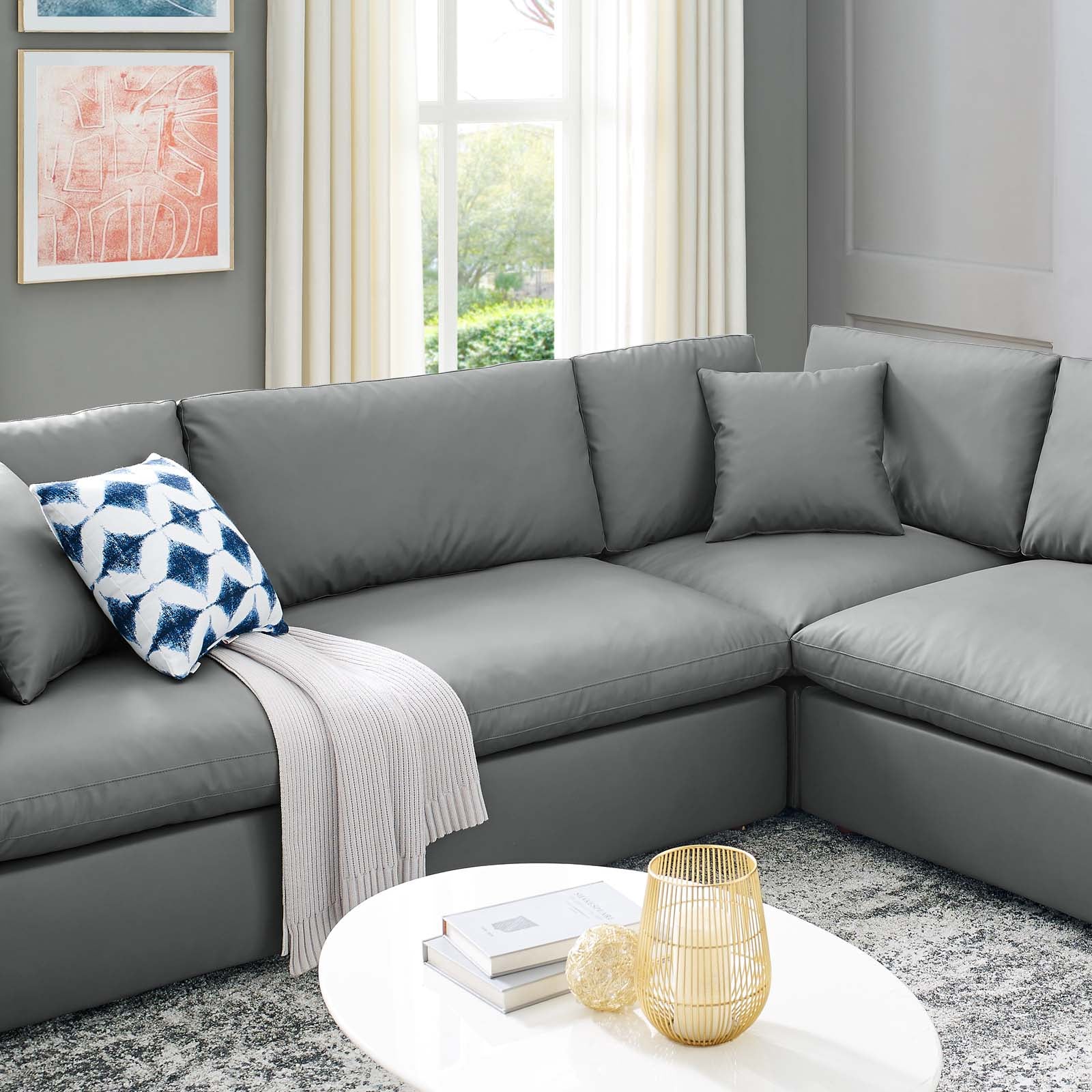 Modway Sectional Sofas - Commix Down Filled Overstuffed Vegan Leather 8 Piece Sectional Sofa Gray