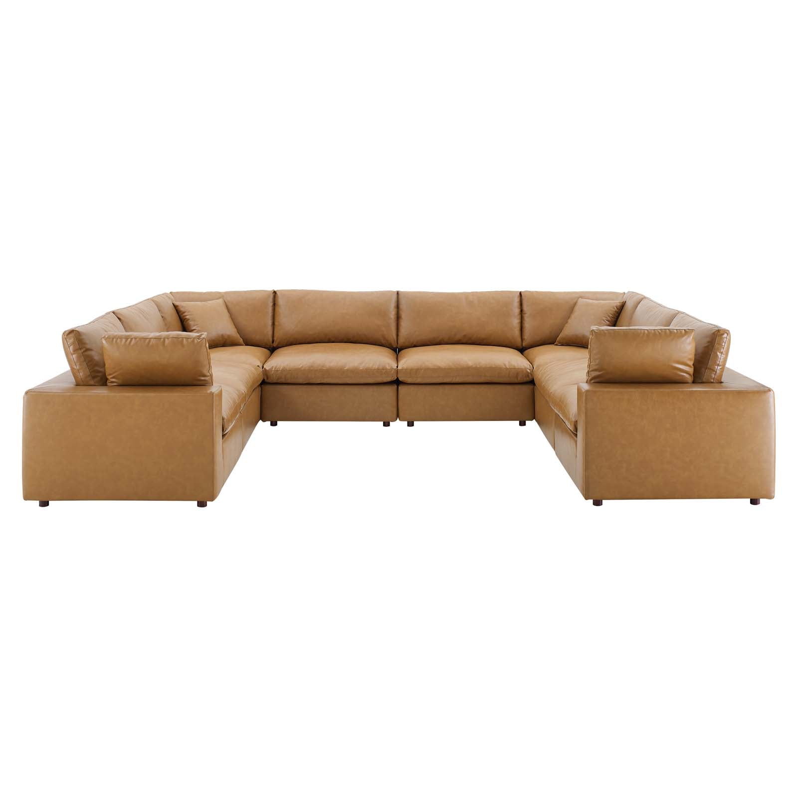 Modway Sectional Sofas - Commix Down Filled Overstuffed Vegan Leather 8 Piece Sectional Sofa Tan