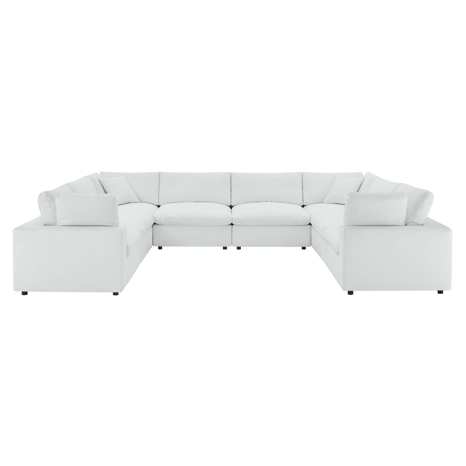 Modway Sectional Sofas - Commix Down Filled Overstuffed Vegan Leather 8 Piece Sectional Sofa White