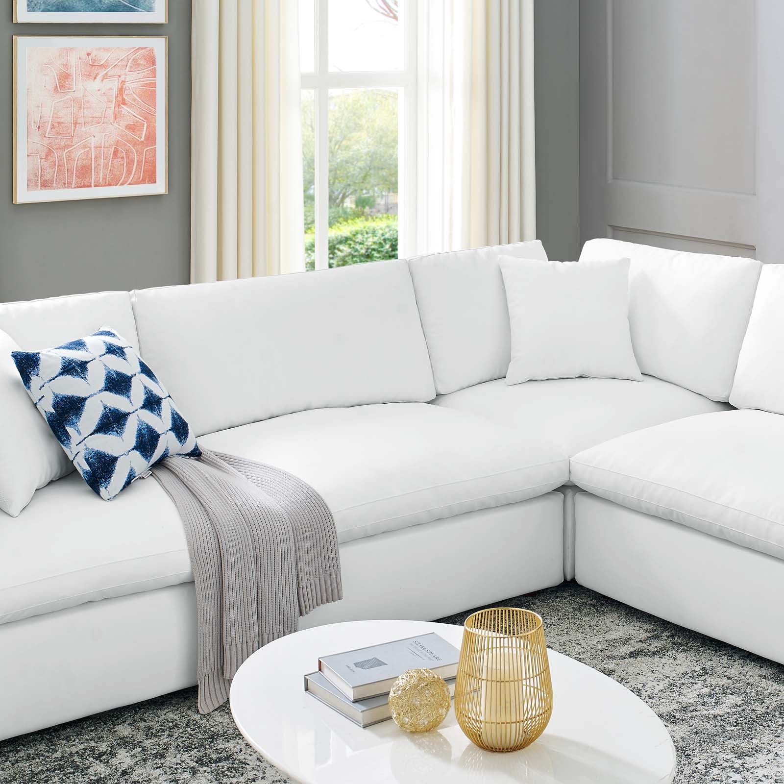 Modway Sectional Sofas - Commix Down Filled Overstuffed Vegan Leather 8 Piece Sectional Sofa White