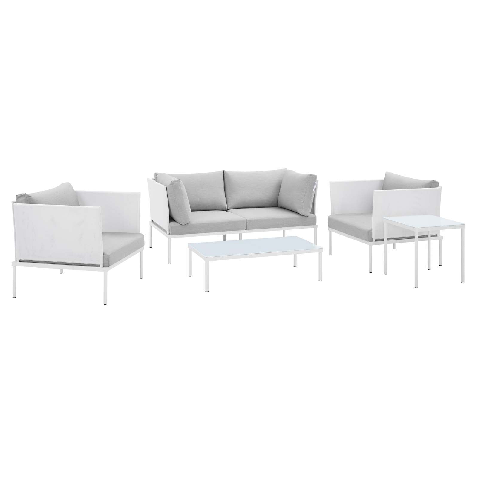 Modway Outdoor Conversation Sets - Harmony 5 Piece Sunbrella Outdoor Patio Aluminum Furniture Set White Gray