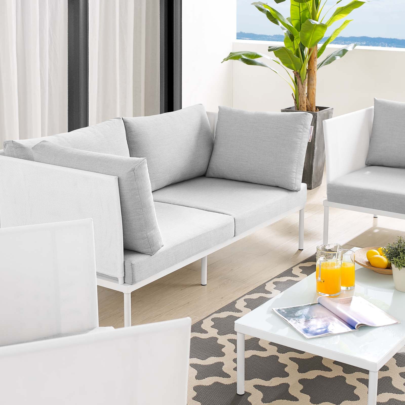 Modway Outdoor Conversation Sets - Harmony 5 Piece Sunbrella Outdoor Patio Aluminum Furniture Set White Gray