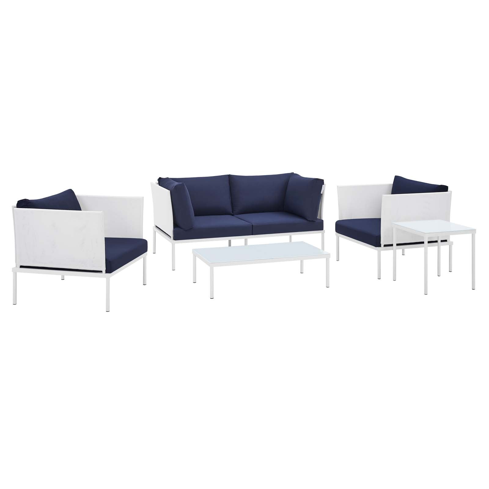 Modway Outdoor Conversation Sets - Harmony 5-Piece Sunbrella Outdoor Patio Aluminum Furniture Set White Navy