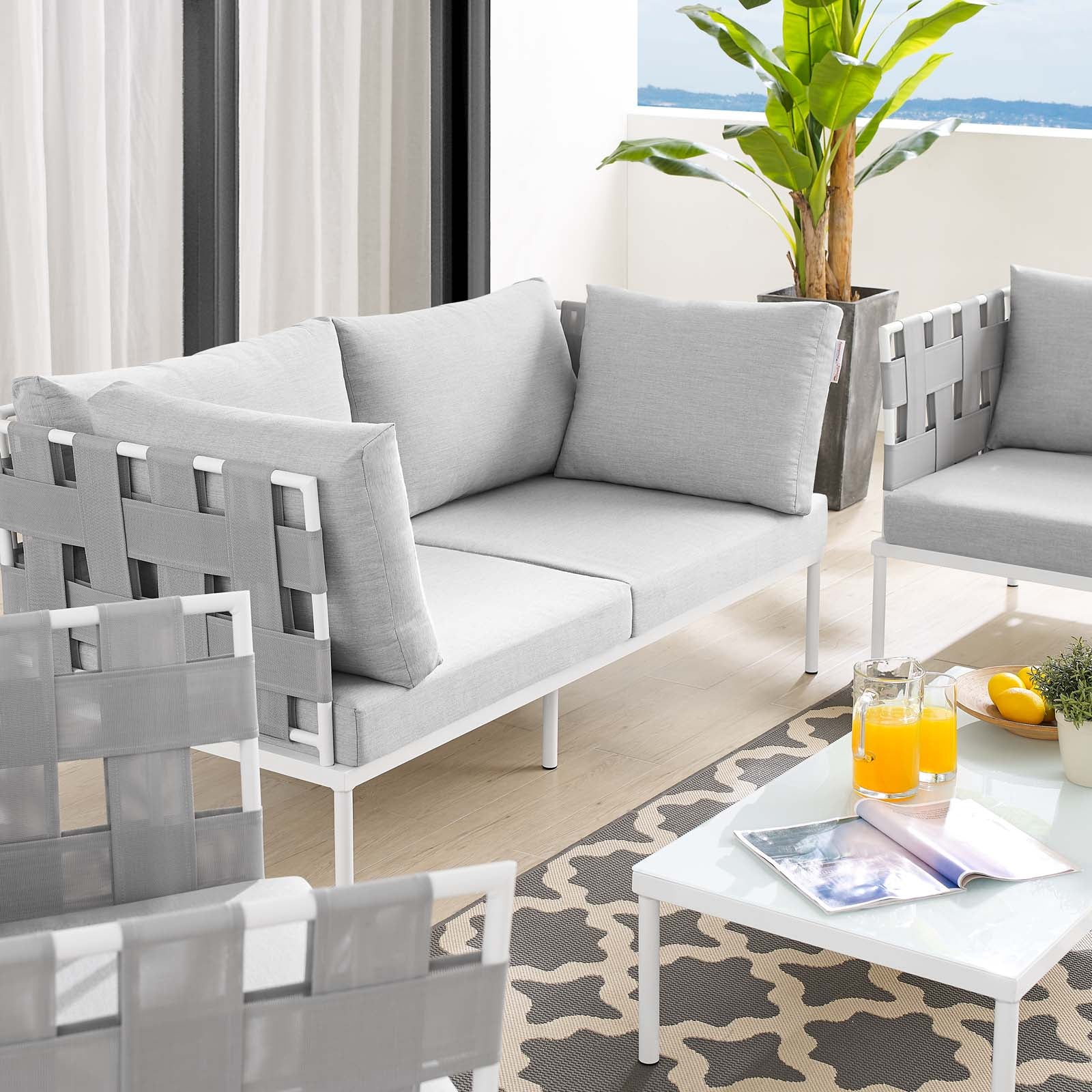 Modway Outdoor Conversation Sets - Harmony 5 Piece Sunbrella Outdoor Patio Aluminum Furniture Set Gray