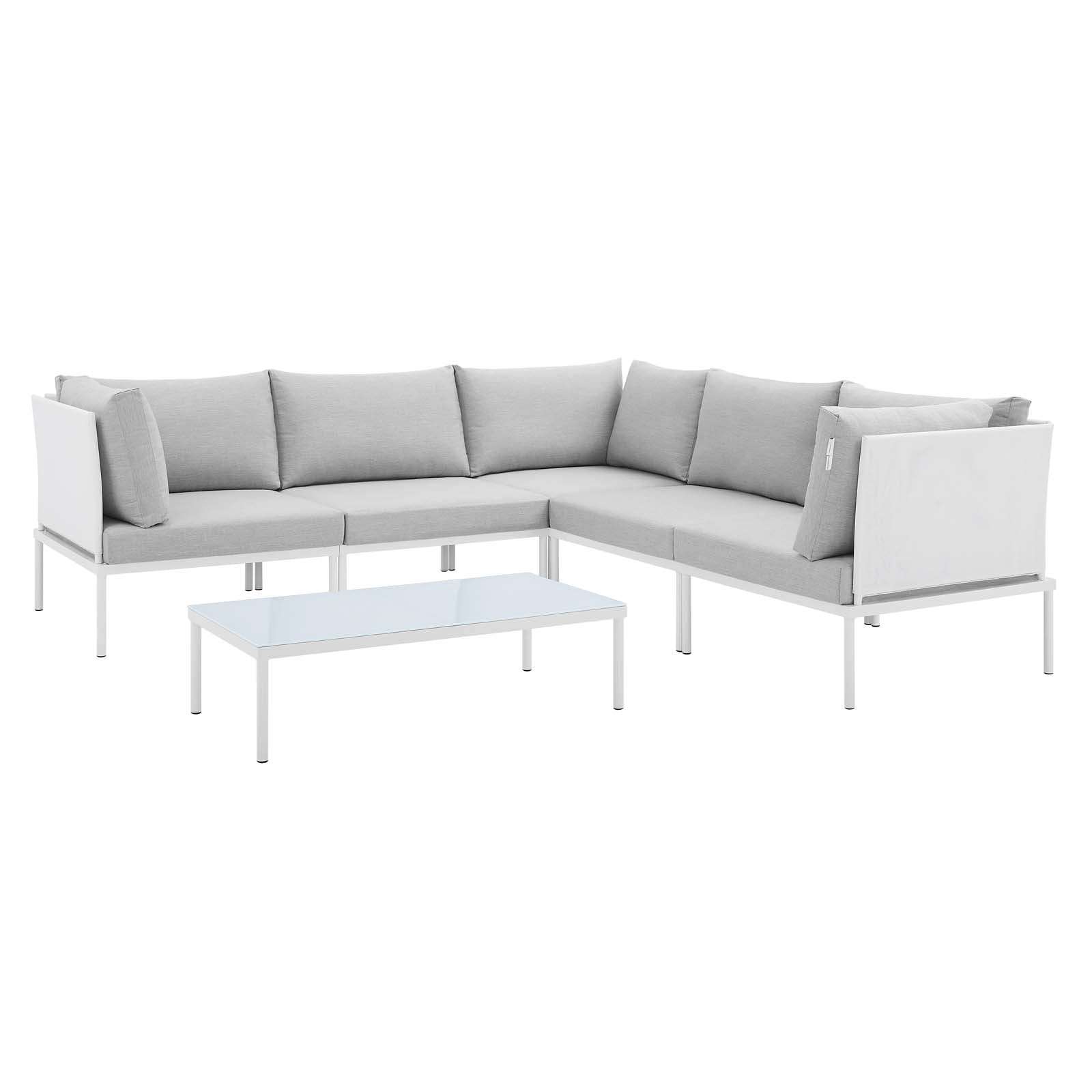 Modway Outdoor Conversation Sets - Harmony 6 Piece Sunbrella Outdoor Patio Aluminum Sectional Sofa Set White Gray