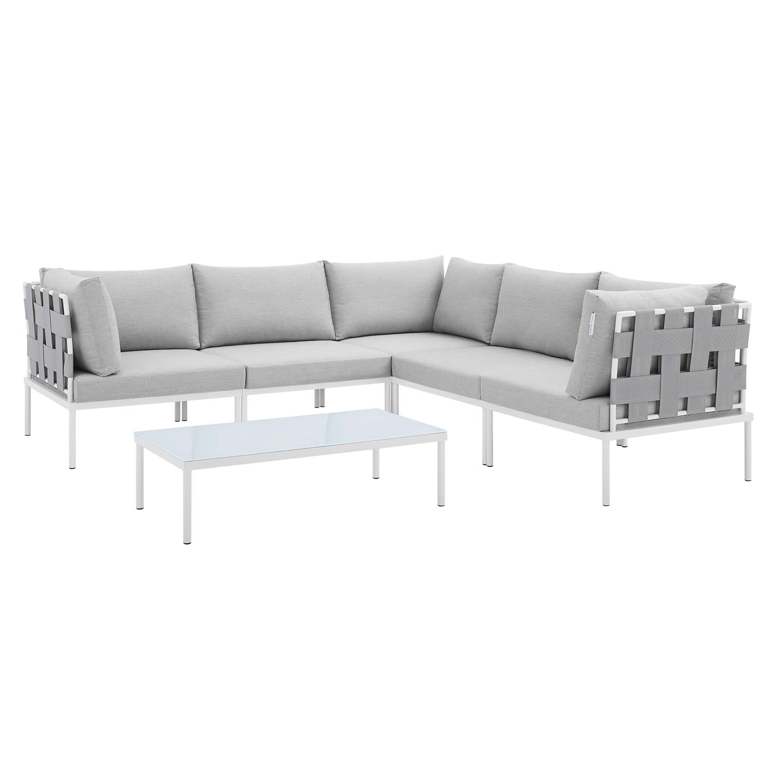 Modway Outdoor Conversation Sets - Harmony 6 Piece Sunbrella Outdoor Patio Aluminum Sectional Sofa Set Gray