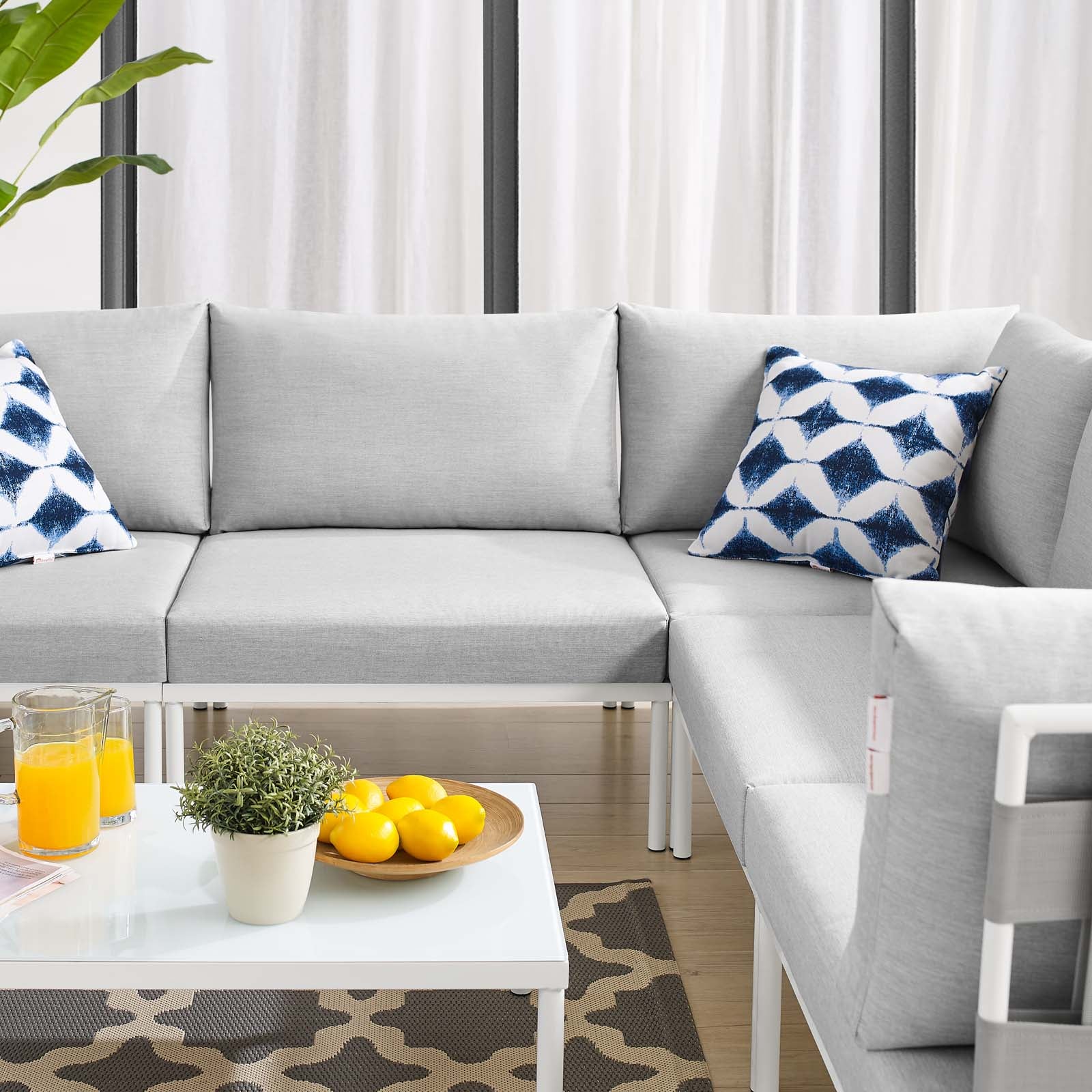 Modway Outdoor Conversation Sets - Harmony 6 Piece Sunbrella Outdoor Patio Aluminum Sectional Sofa Set Gray