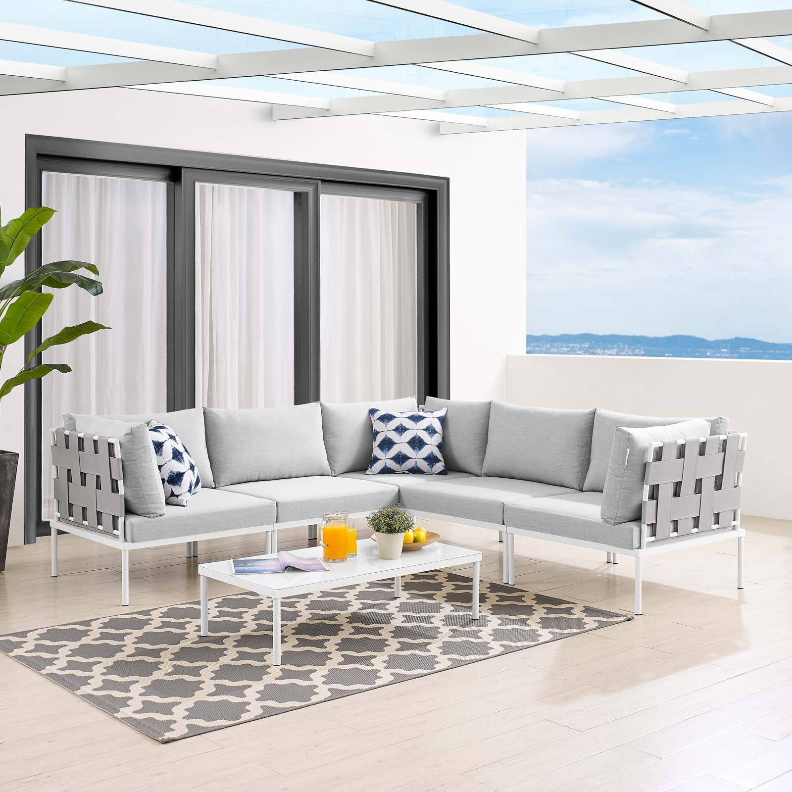 Modway Outdoor Conversation Sets - Harmony 6 Piece Sunbrella Outdoor Patio Aluminum Sectional Sofa Set Gray