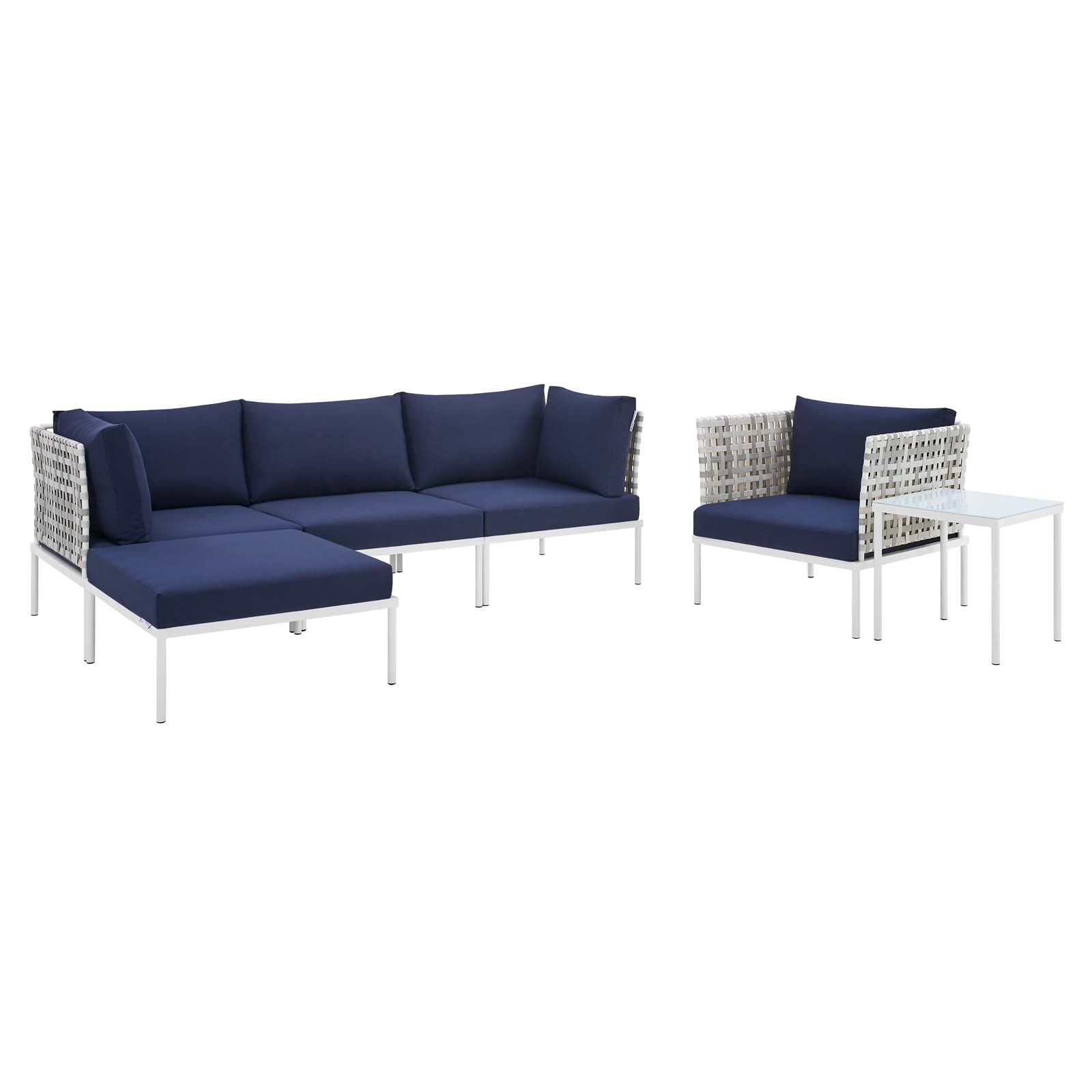 Modway Outdoor Conversation Sets - Harmony 6-Piece Sunbrella Outdoor Patio Aluminum Seating Set Taupe Navy