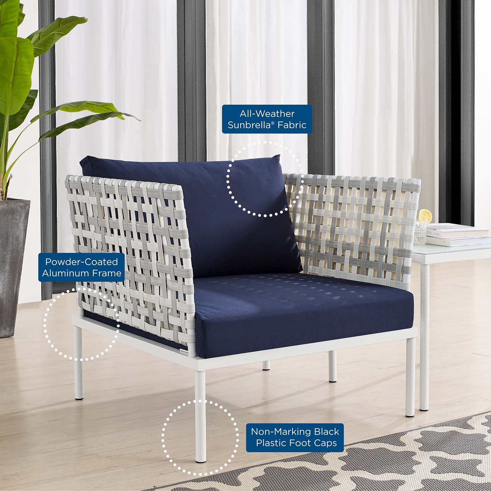 Modway Outdoor Conversation Sets - Harmony 6-Piece Sunbrella Outdoor Patio Aluminum Seating Set Taupe Navy