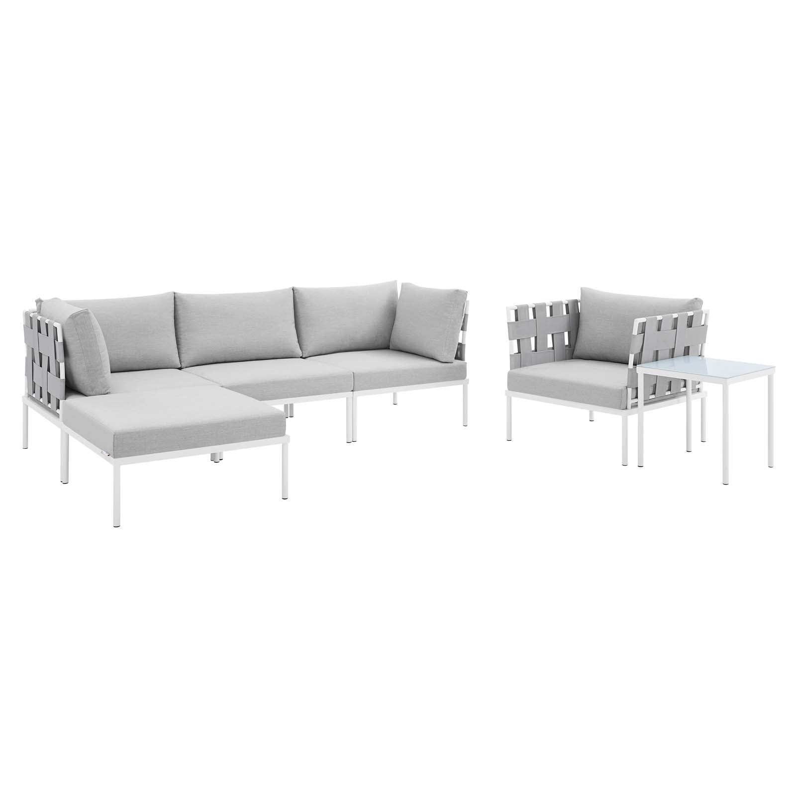 Modway Outdoor Conversation Sets - Harmony 6-Piece Sunbrella Outdoor Patio Aluminum Seating Set Gray