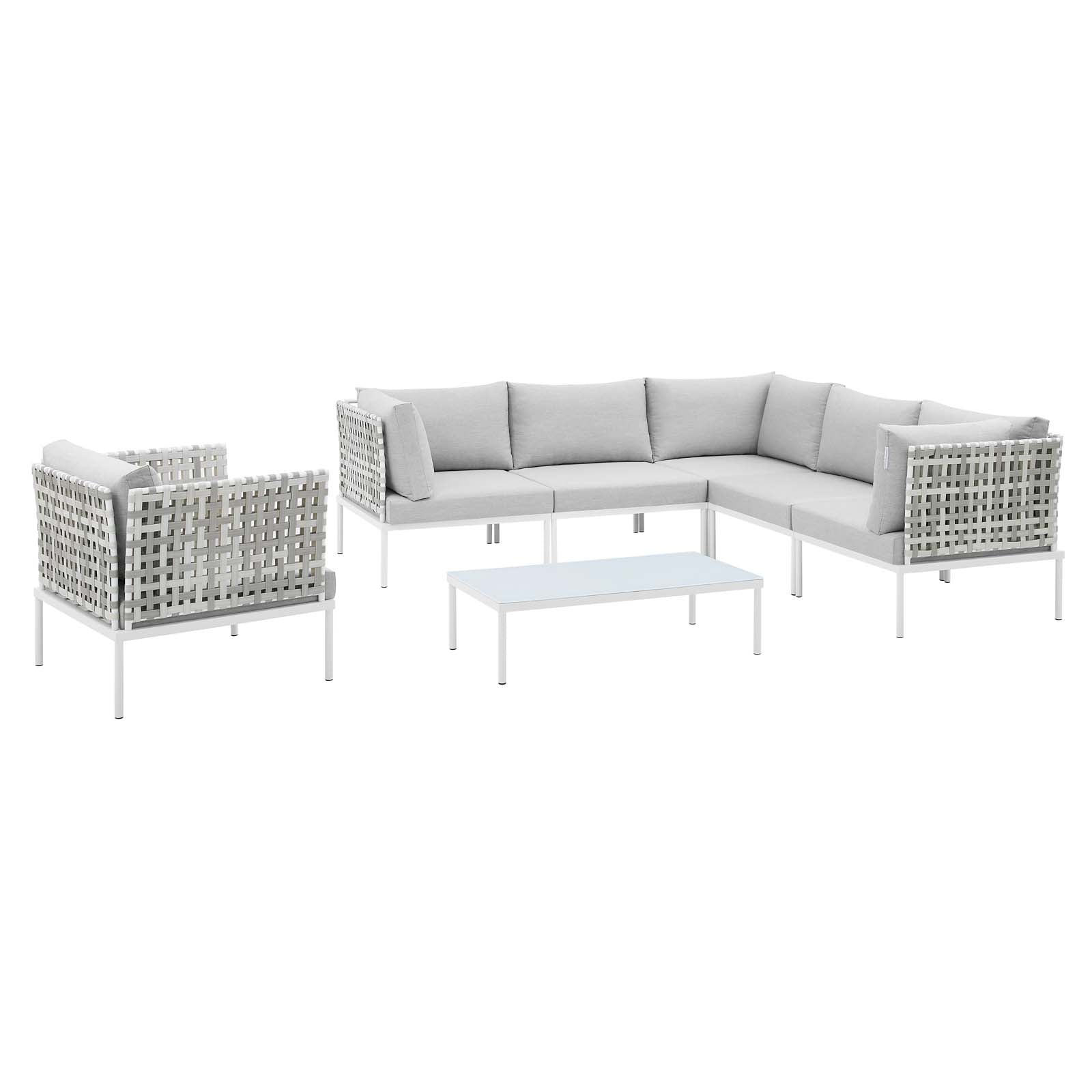 Modway Outdoor Conversation Sets - Harmony 7 Piece Sunbrella Basket Weave Outdoor Patio Aluminum Sectional Sofa Set Taupe Gray