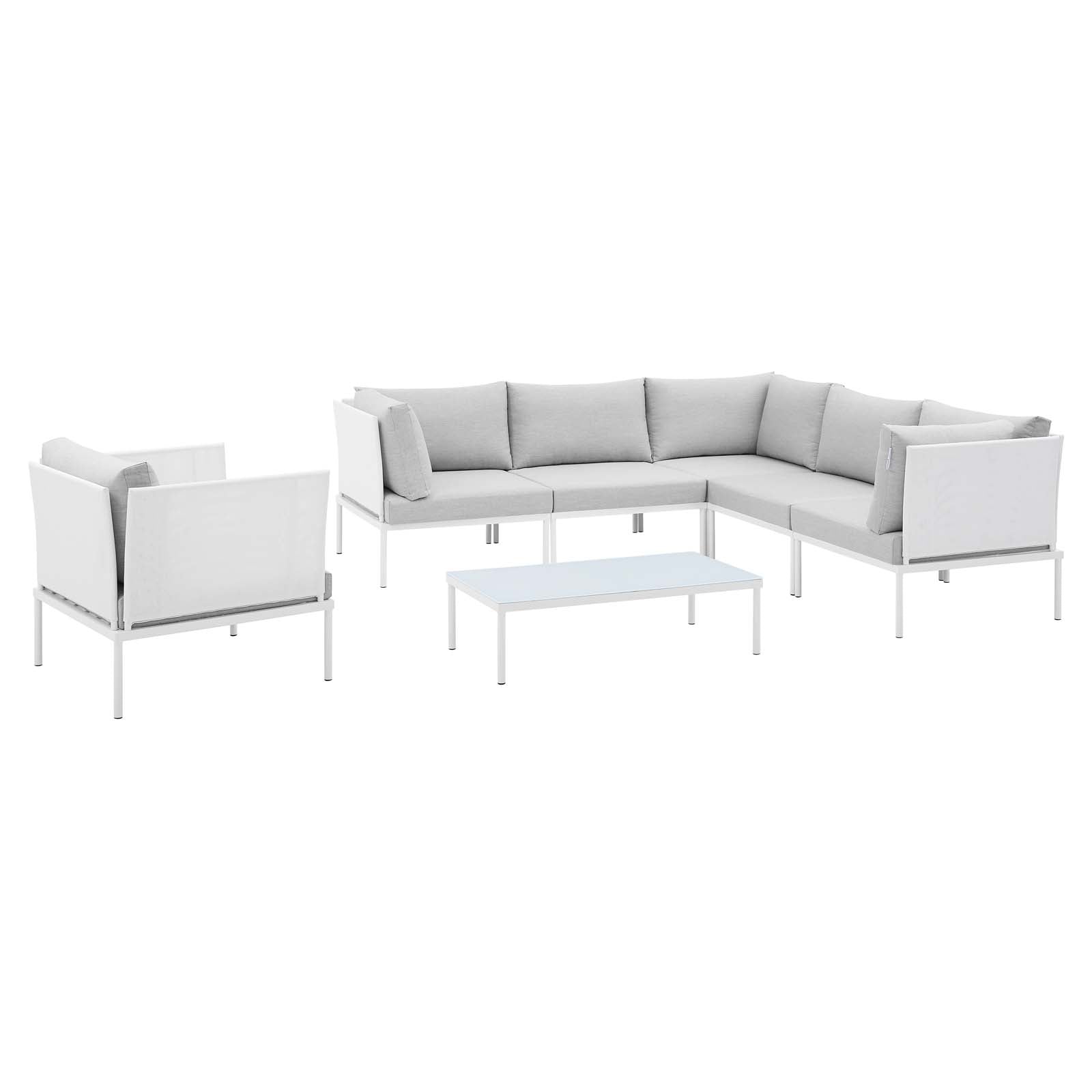 Modway Outdoor Conversation Sets - Harmony 7 Piece Sunbrella Outdoor Patio Aluminum Sectional Sofa Set White Gray